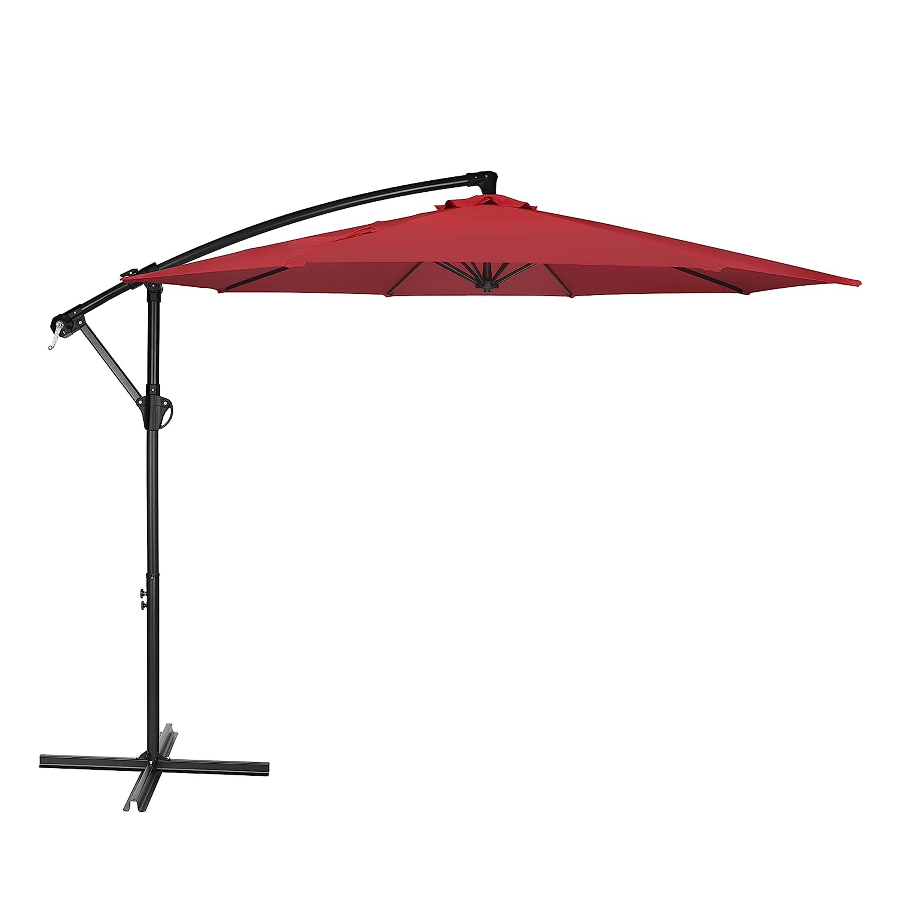 AHIOU HOME ZAAH-G111991UM 10-ft Iron Red Push-button Tilt Cantilever Patio Umbrella with Base