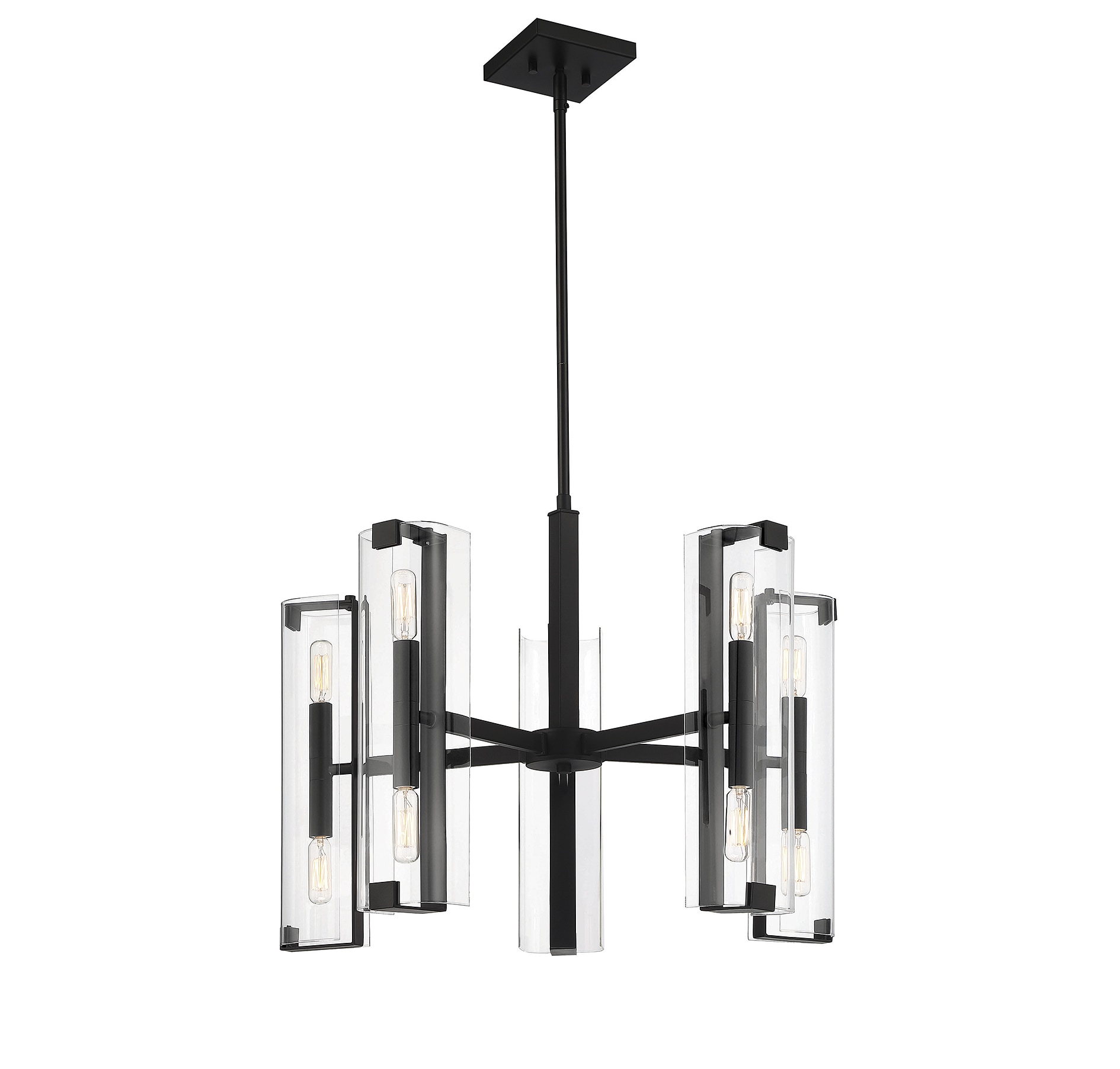 Matte Black Contemporary 10-Light Chandelier with Glass Shades