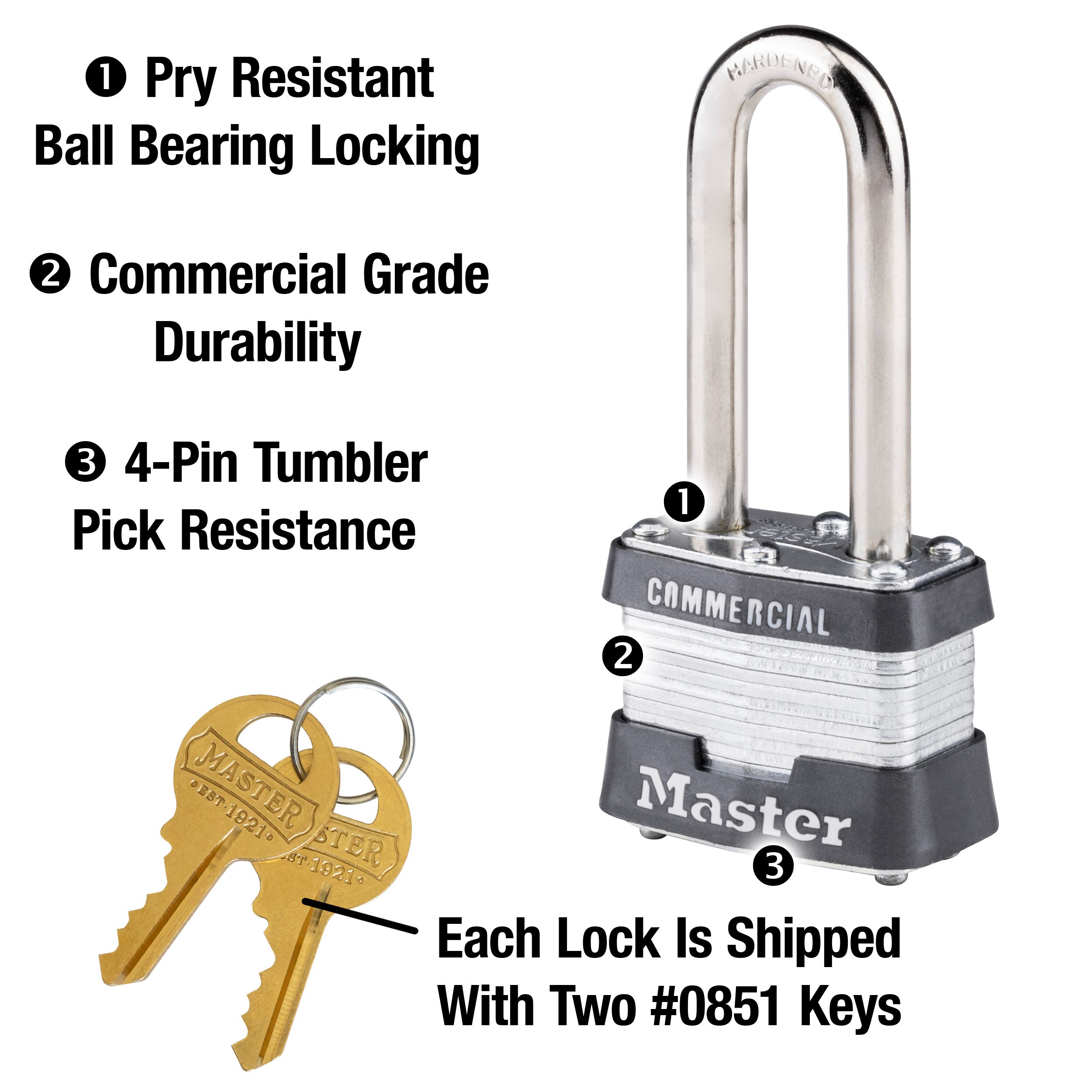 Master Lock Commercial Keyed Padlock, 1-9/16-in Wide x 2-in