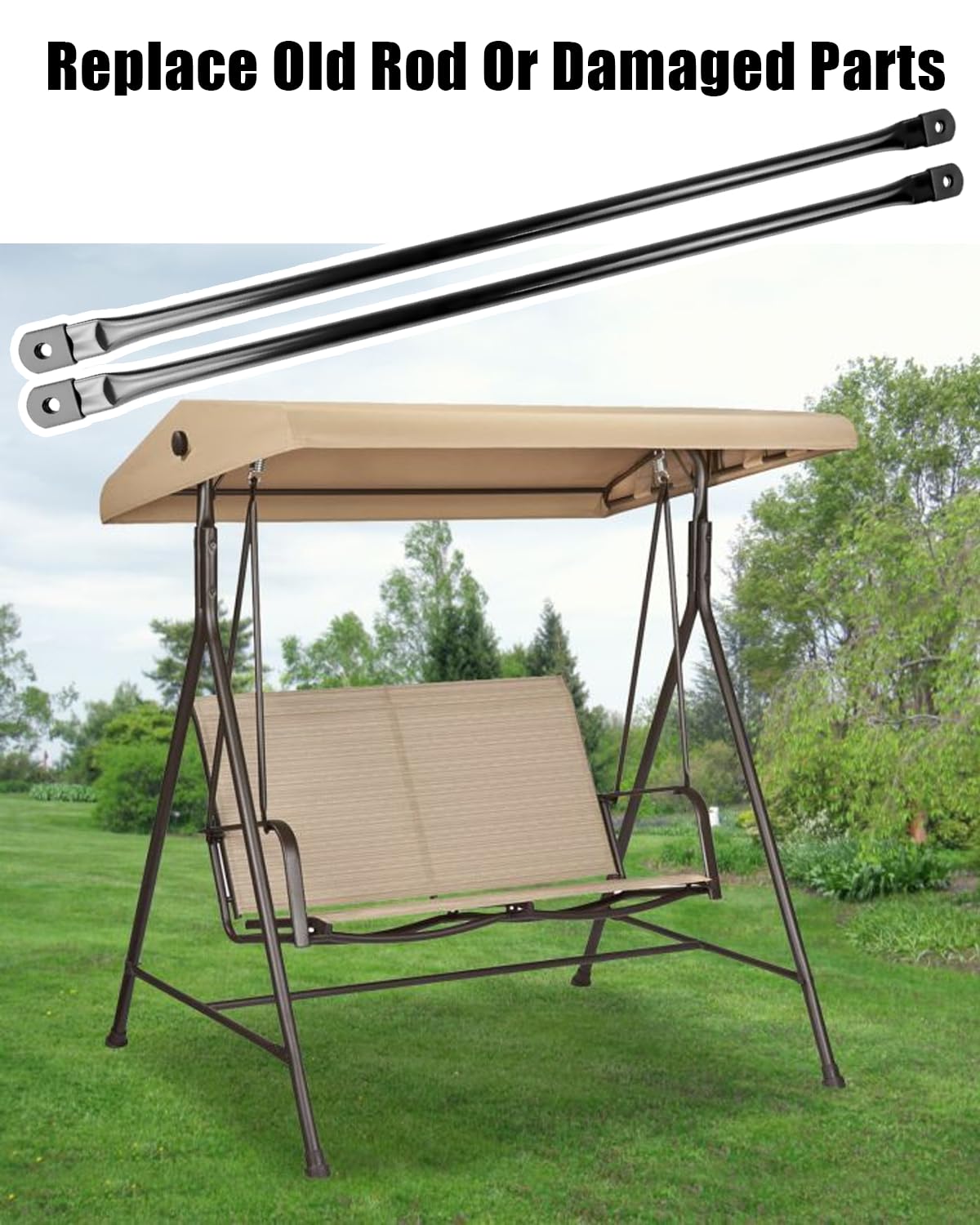 ITOPFOX Patio Swing Replacement Rods 35 inch Black Metal Round Bars for ...