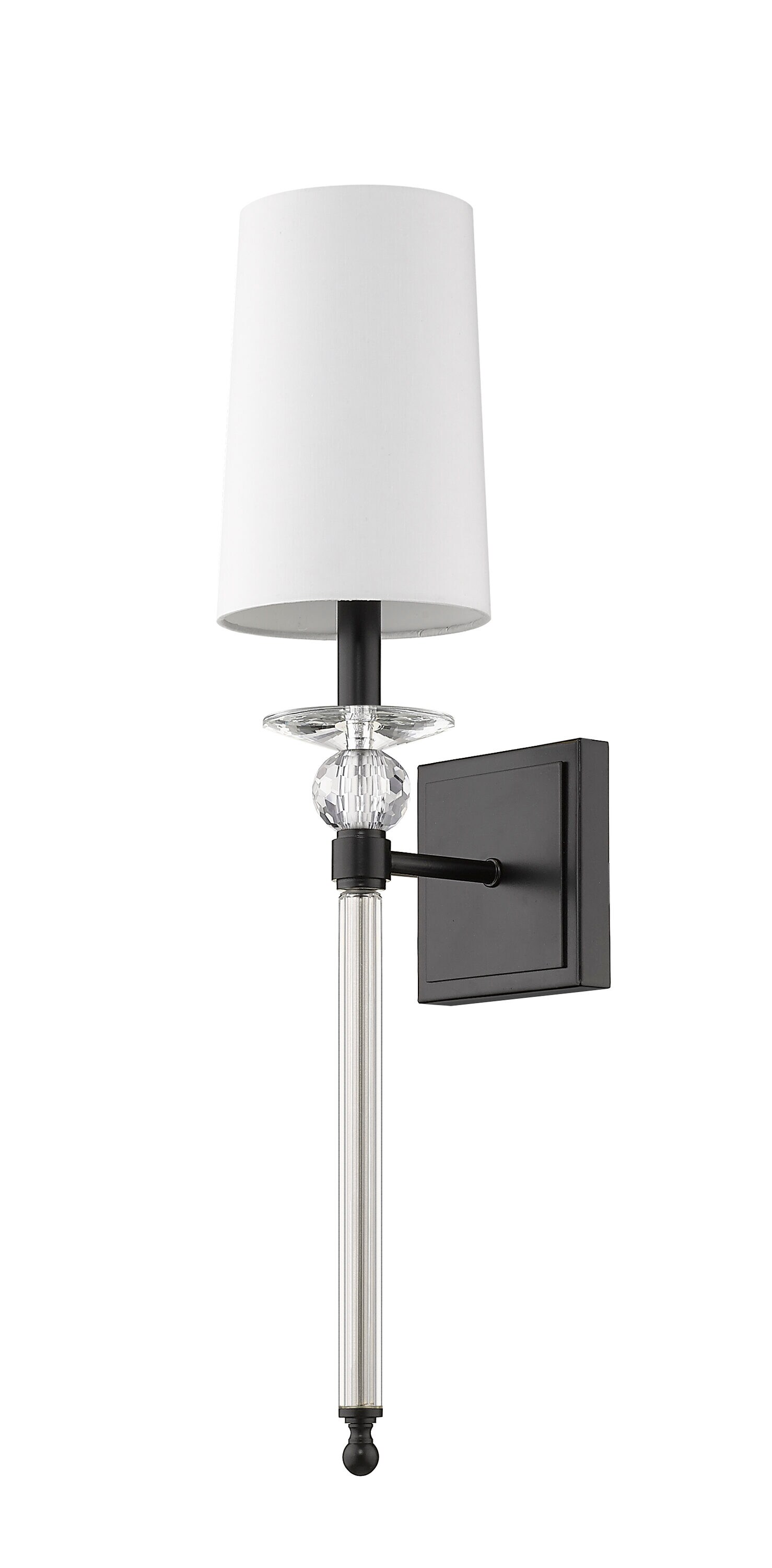 Ava Crystal Accents 25.5" Wall Sconce in Matte Black with White Shade