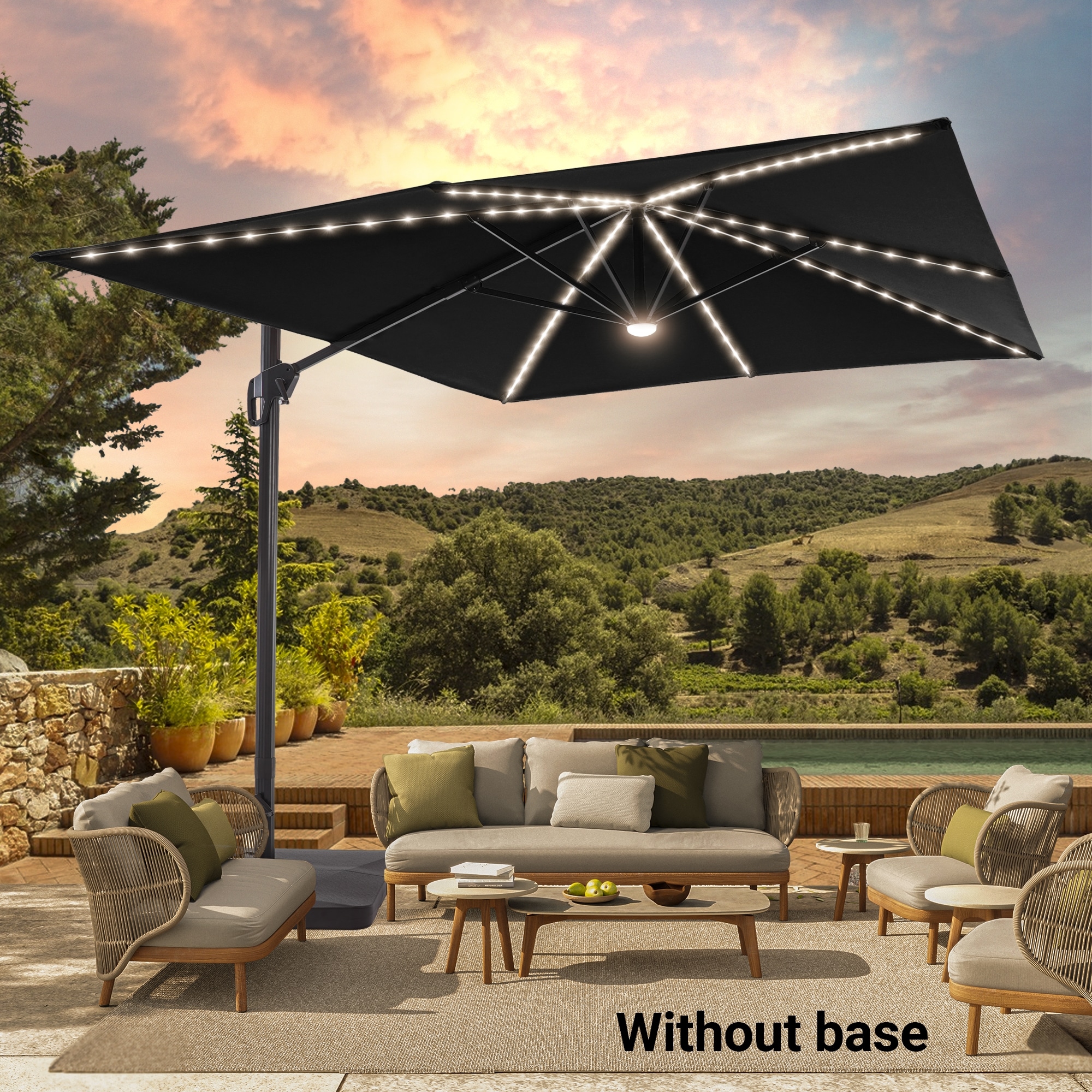 ACEGOSES LW-1159BK-LED 11.5-ft Aluminum Black No-tilt Cantilever Patio Umbrella with Lights