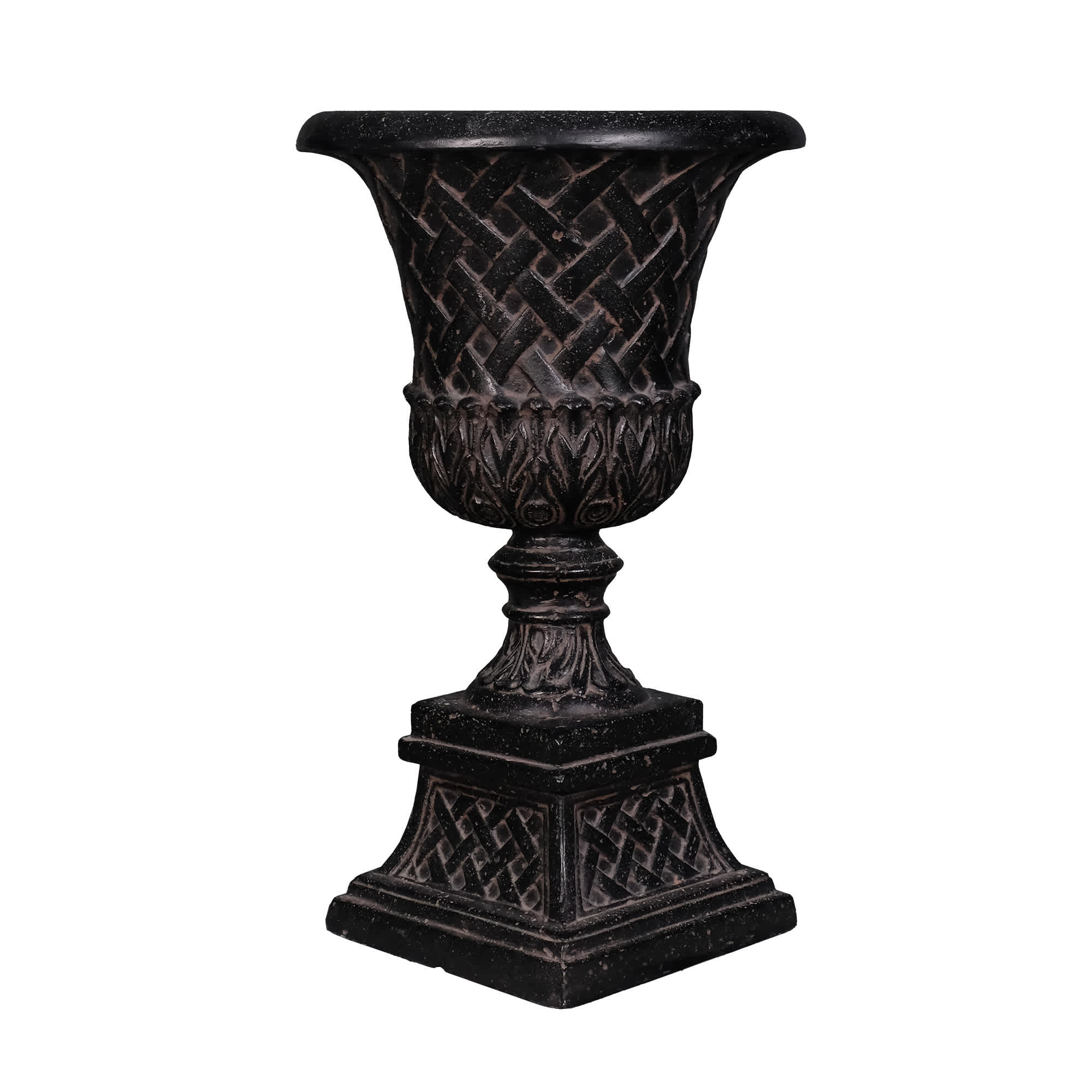 MPG Planters  16.25-in W Charcoal Stonecast Lattice Urn Urn Outdoor and Indoor Planter with Drain hole