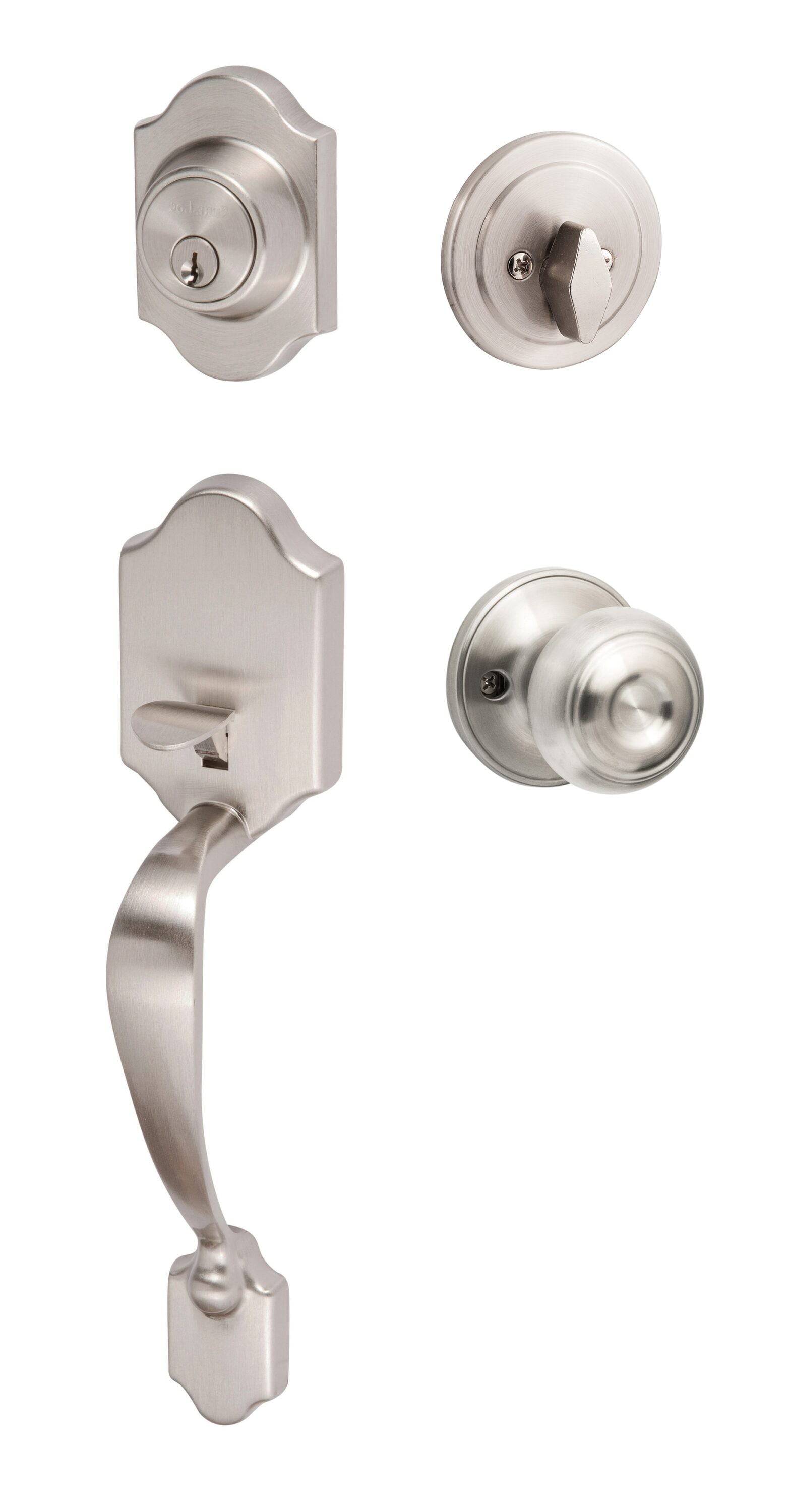 Sure-Loc Hardware CR507-JN 15 SureLoc Coral Satin Nickel Single-Cylinder Deadbolt Universal Exterior Keyed entry Door Handle