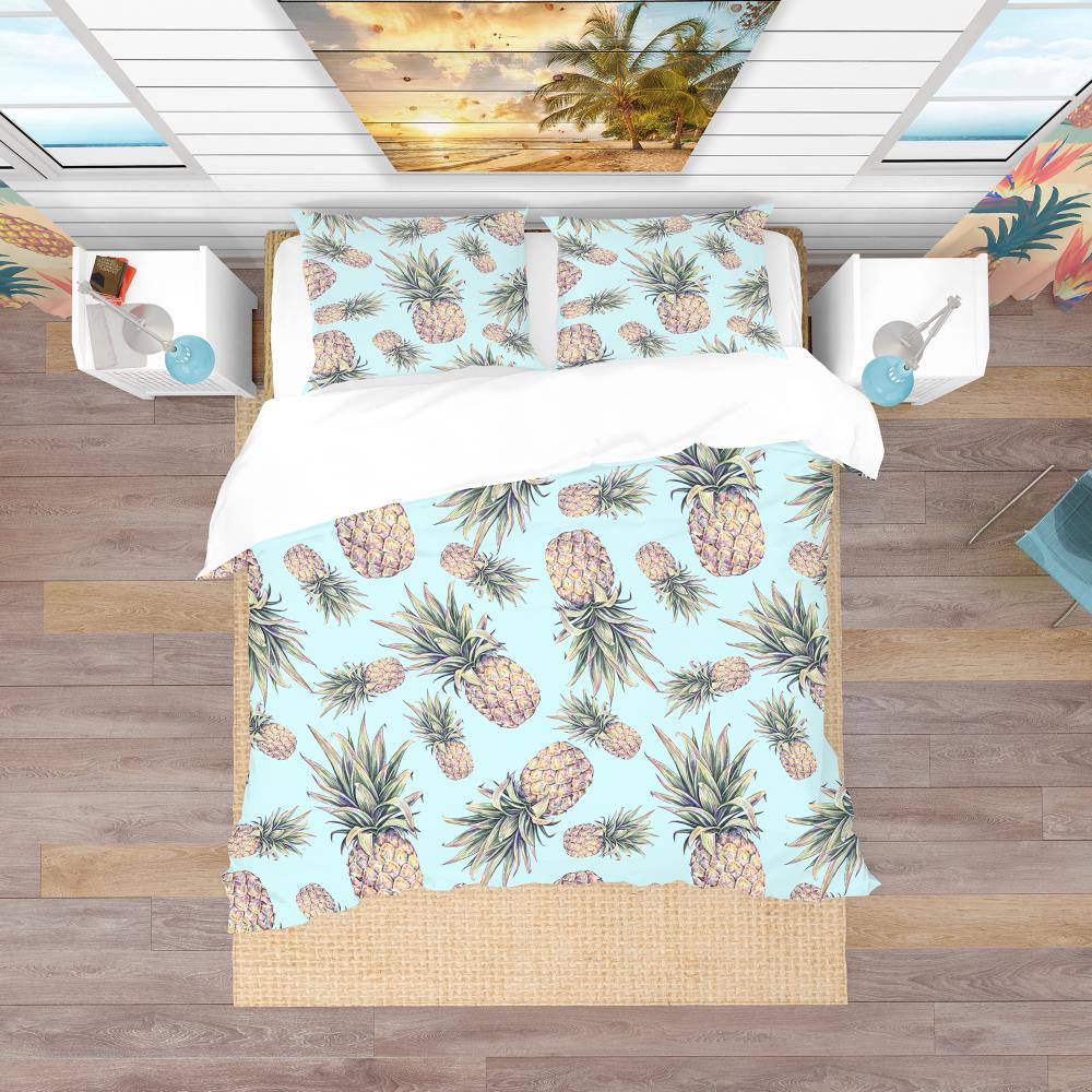Light Blue Tropical Pineapple Twin Duvet Cover Set