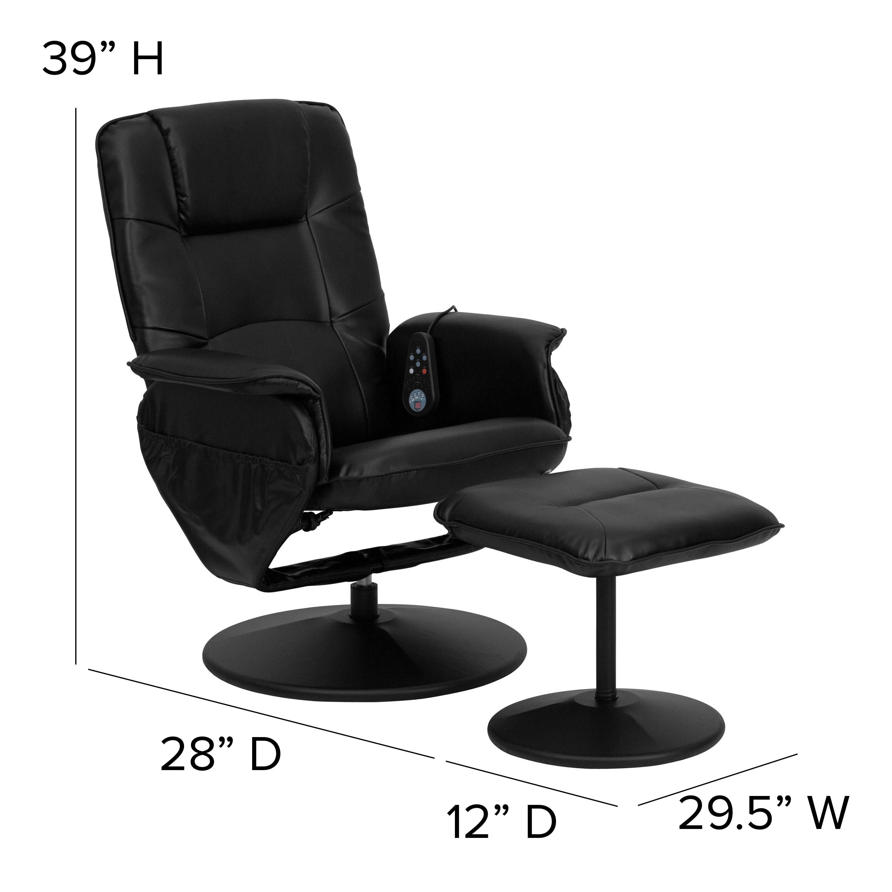 Eco-Friendly Black Leather Swivel Recliner with Massage & Ottoman