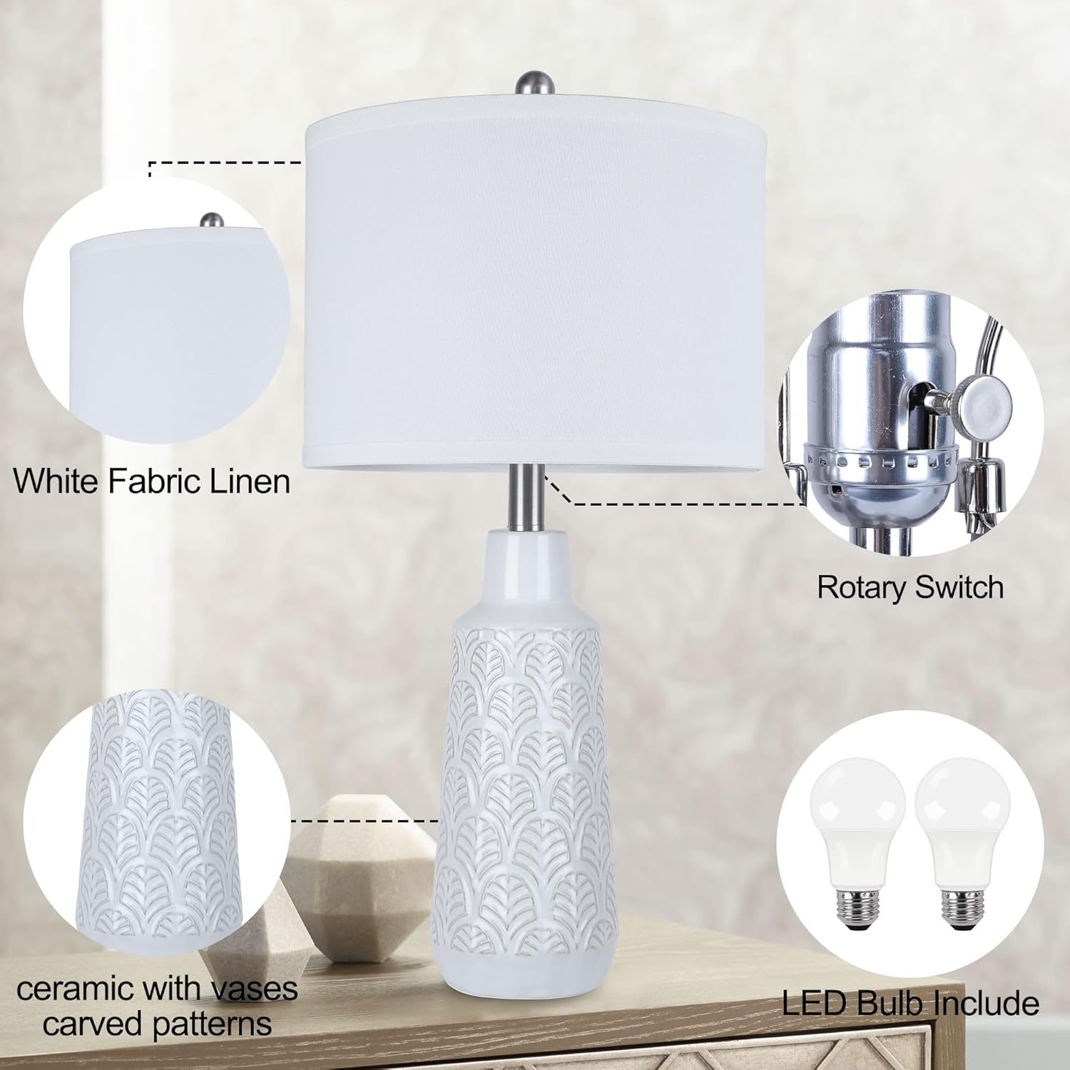 LOVMOR Set of 2 Table Lamps with 3 Color Temperature in the Desk Lamps ...
