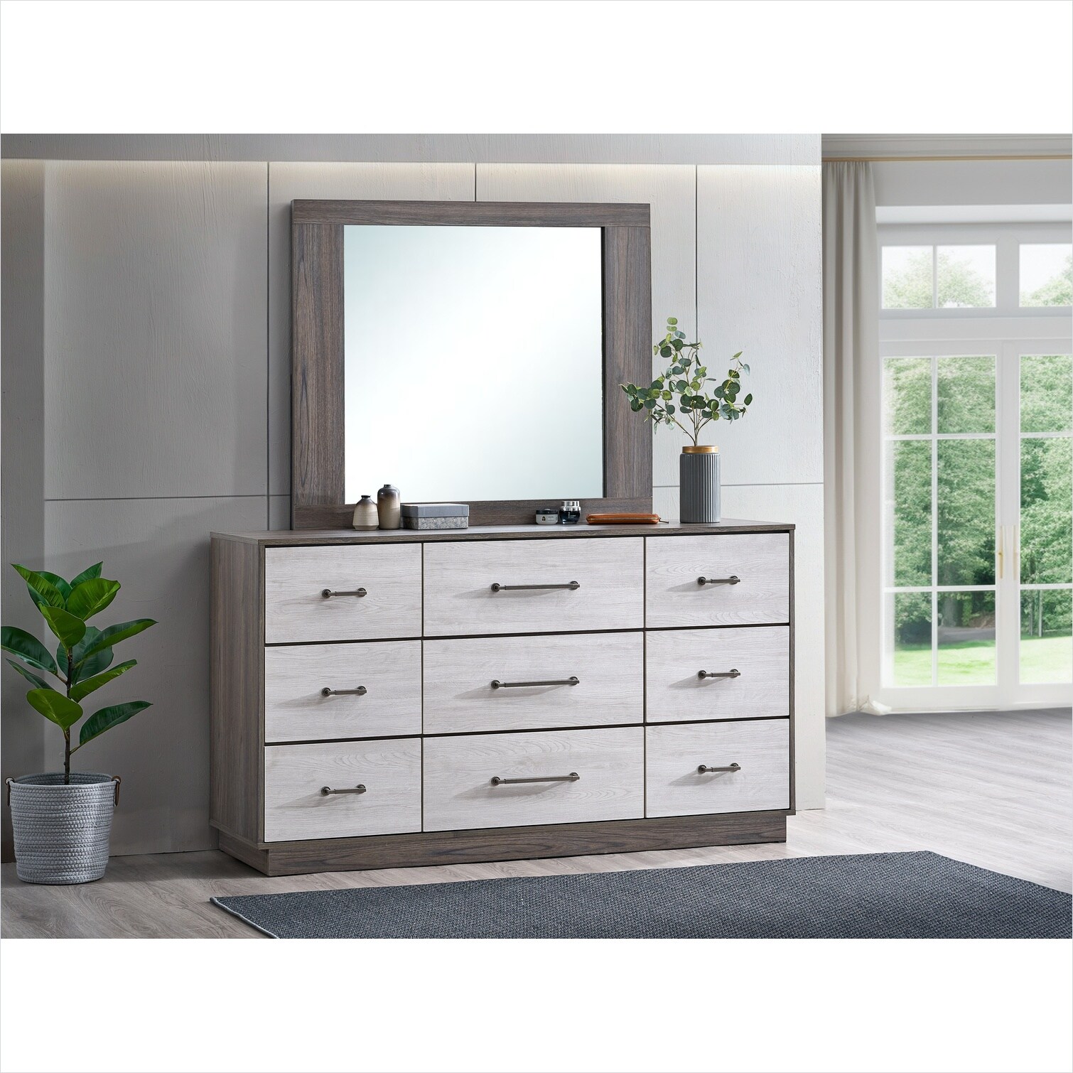 Watnature 6-Drawer Double Dresser for Bedroom Gray-Toned Wood 61-Inch Wide Modern Storage in the Dressers department at