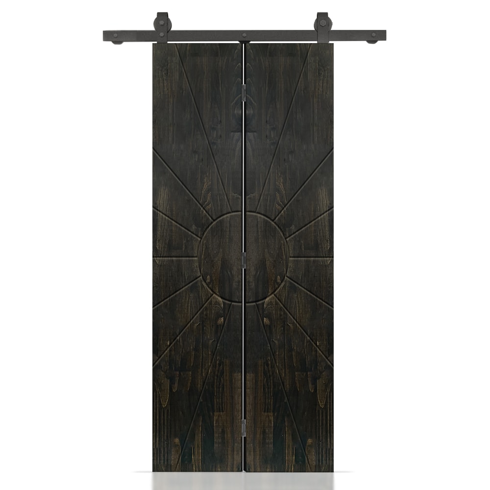 CALHOME 1100T+FSUN-80X26DT 26-in x 80-in Charcoal Black Stained Non-standard Pine Wood Hollow core Single bifold Barn Door (Hardware Included)