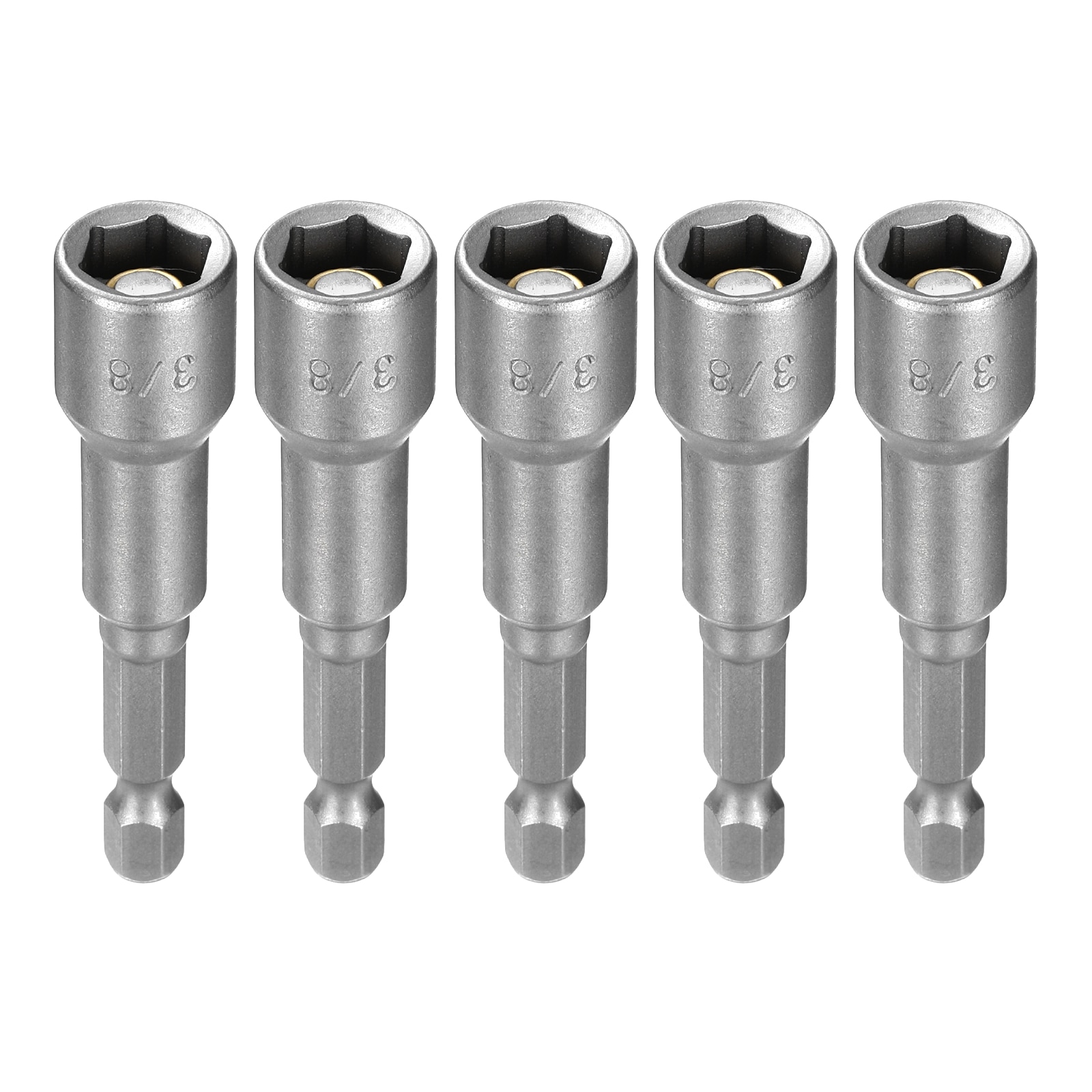 Harfington 5pcs Hex Nut Driver Drills Bit 3/8inch 6-Point Socket 1/4inch Hex Shank Magnetic Nut Setter CR-V Steel Quick-Change Nut for Power Drills Impact Drivers Silver Tone
