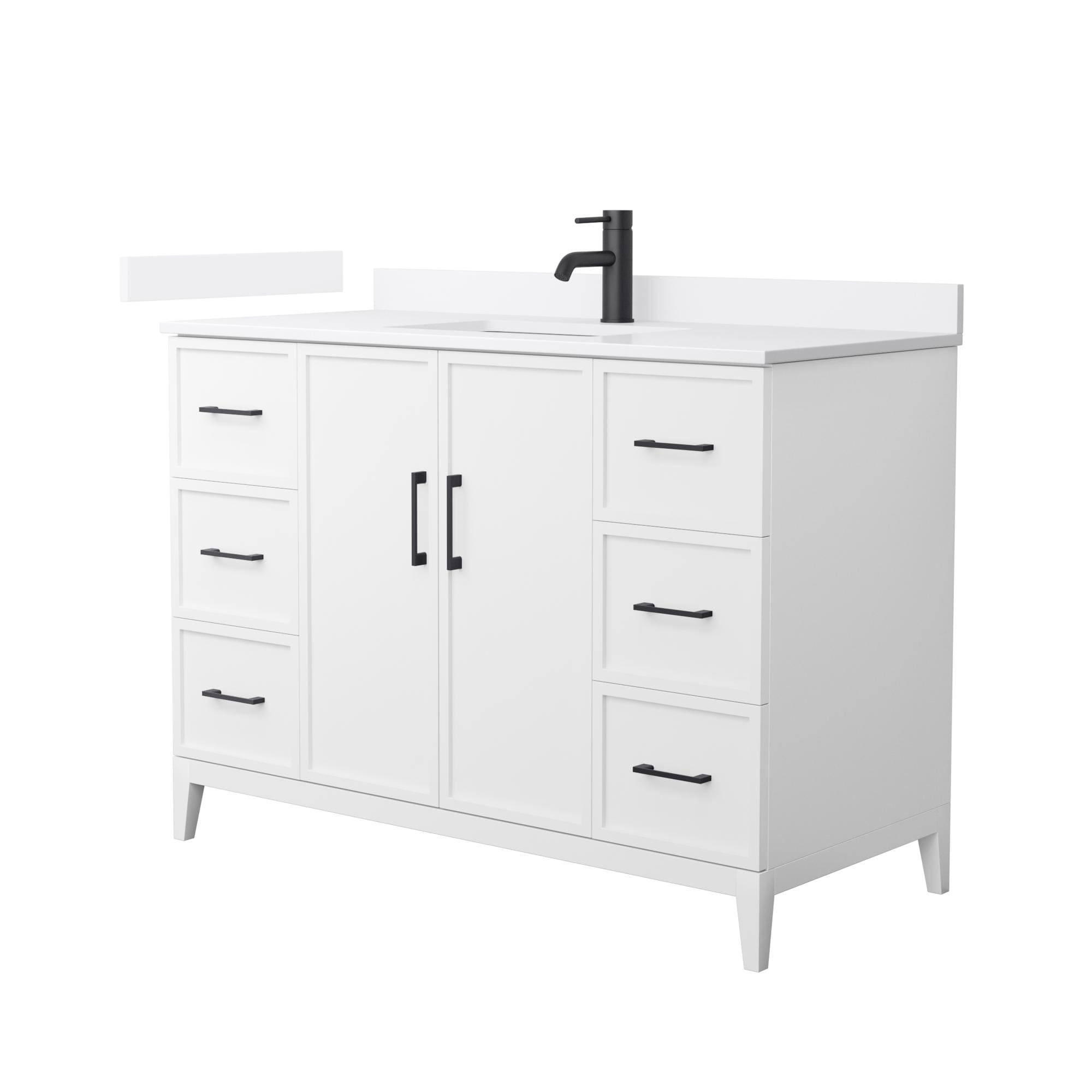 Wyndham Collection WCH717148SWBWQUNSMXX Elan 48-in White with Matte Black Trim Undermount Single Sink Bathroom Vanity with White Quartz Quartz Top