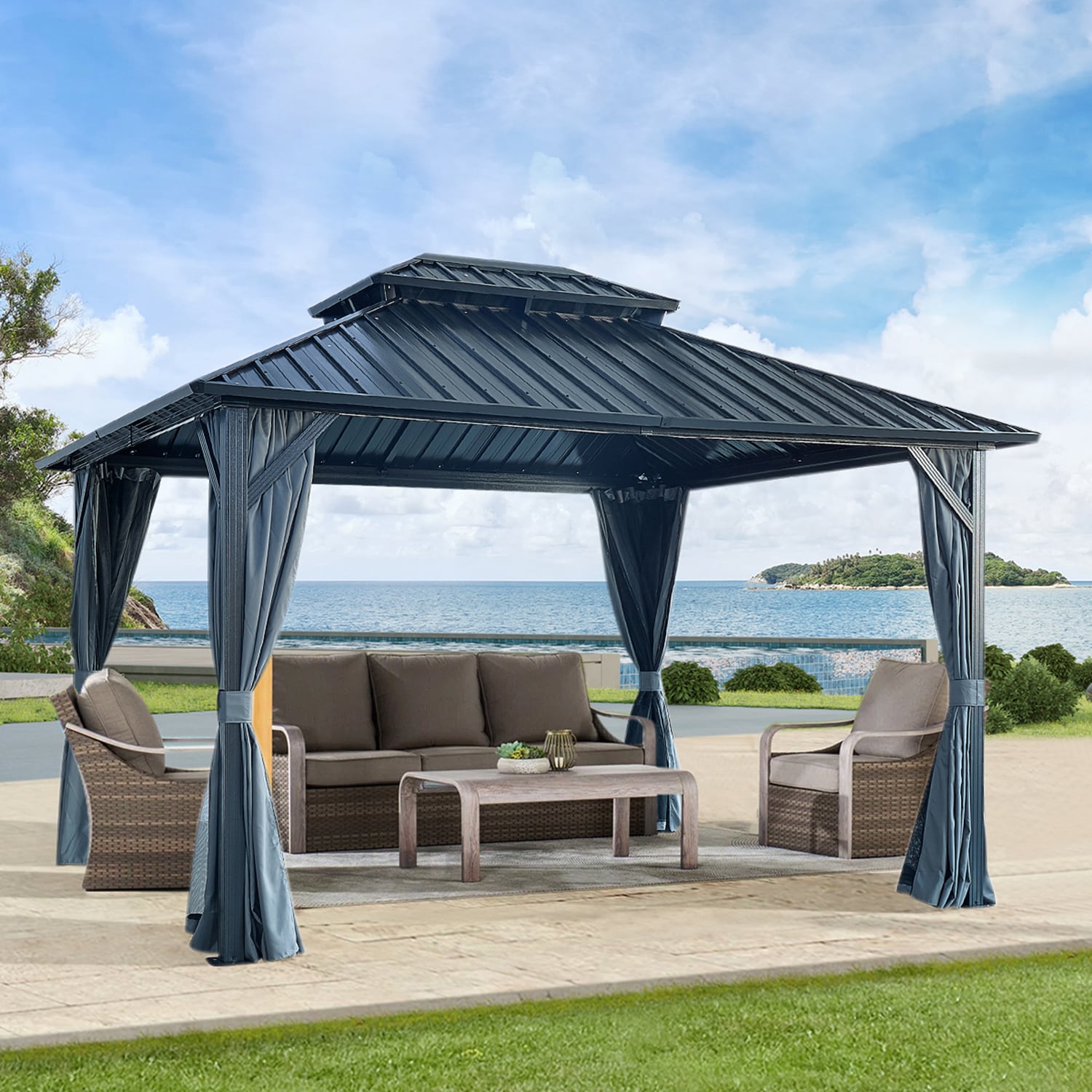 Mondawe MD-CPL00022 12-ft x 12-ft Gray Square Solarium with Hardtop Steel Roof (Screen Included)