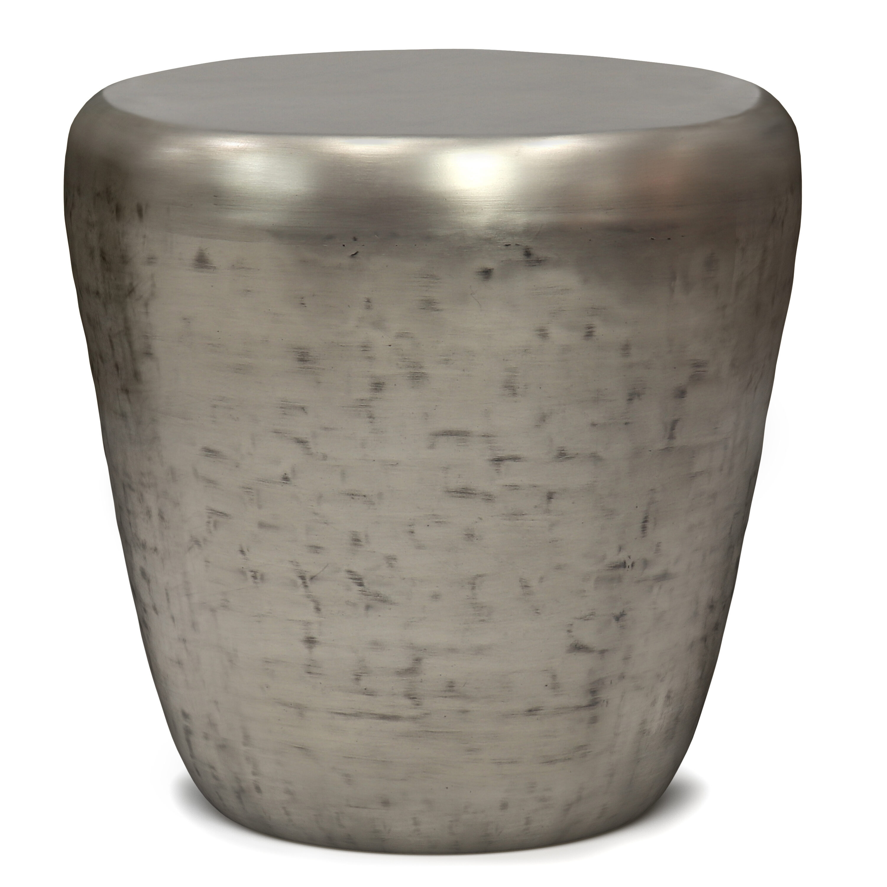 Antique Silver 20" Metal Drum Side Table