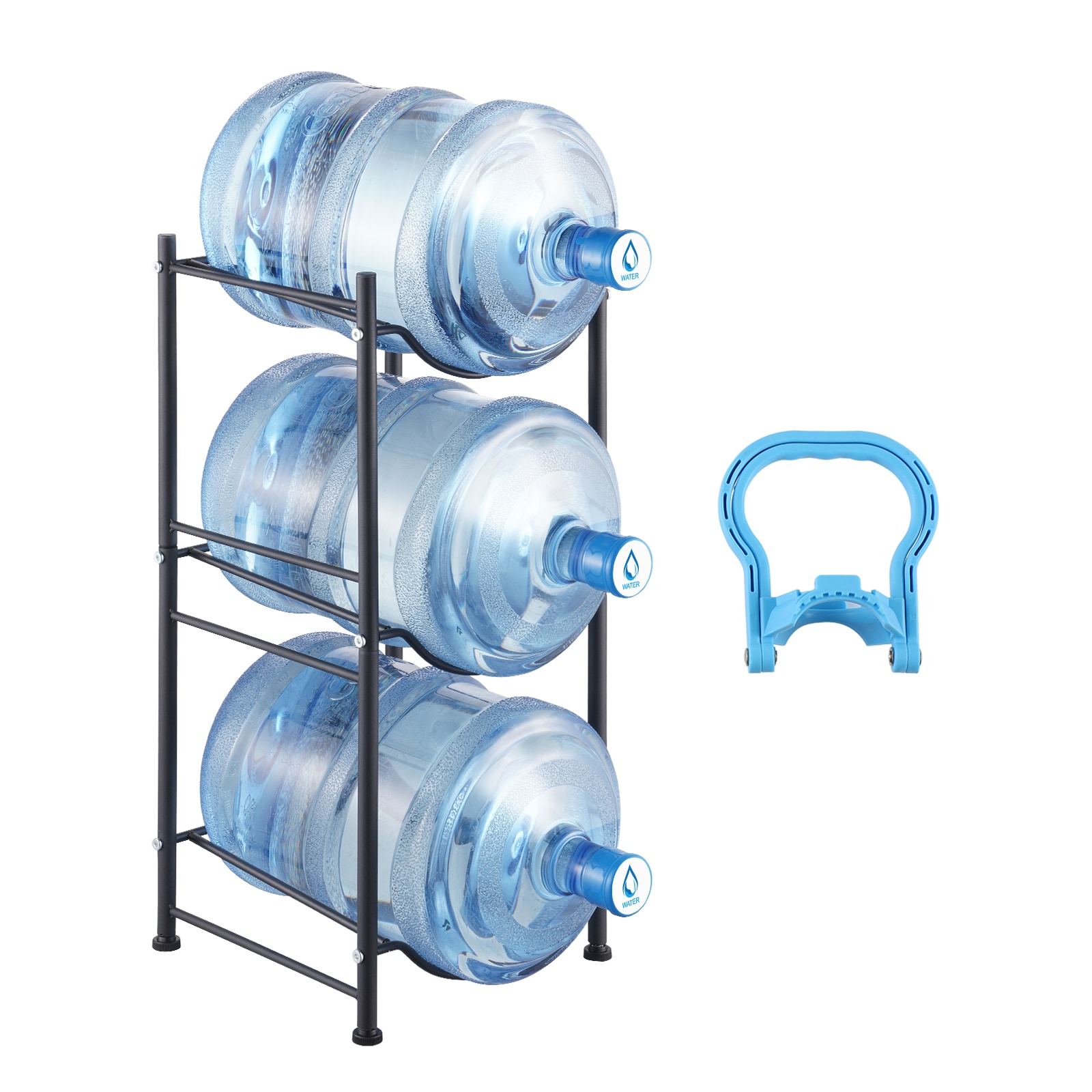 GIVIMO 3-Tier 5-gal Water Jug Holder - Single-Row Water Bottle Rack for 3 Bottles - Heavy-Duty Iron Storage Stand - for Kitchen - Office - Living Room - Black
