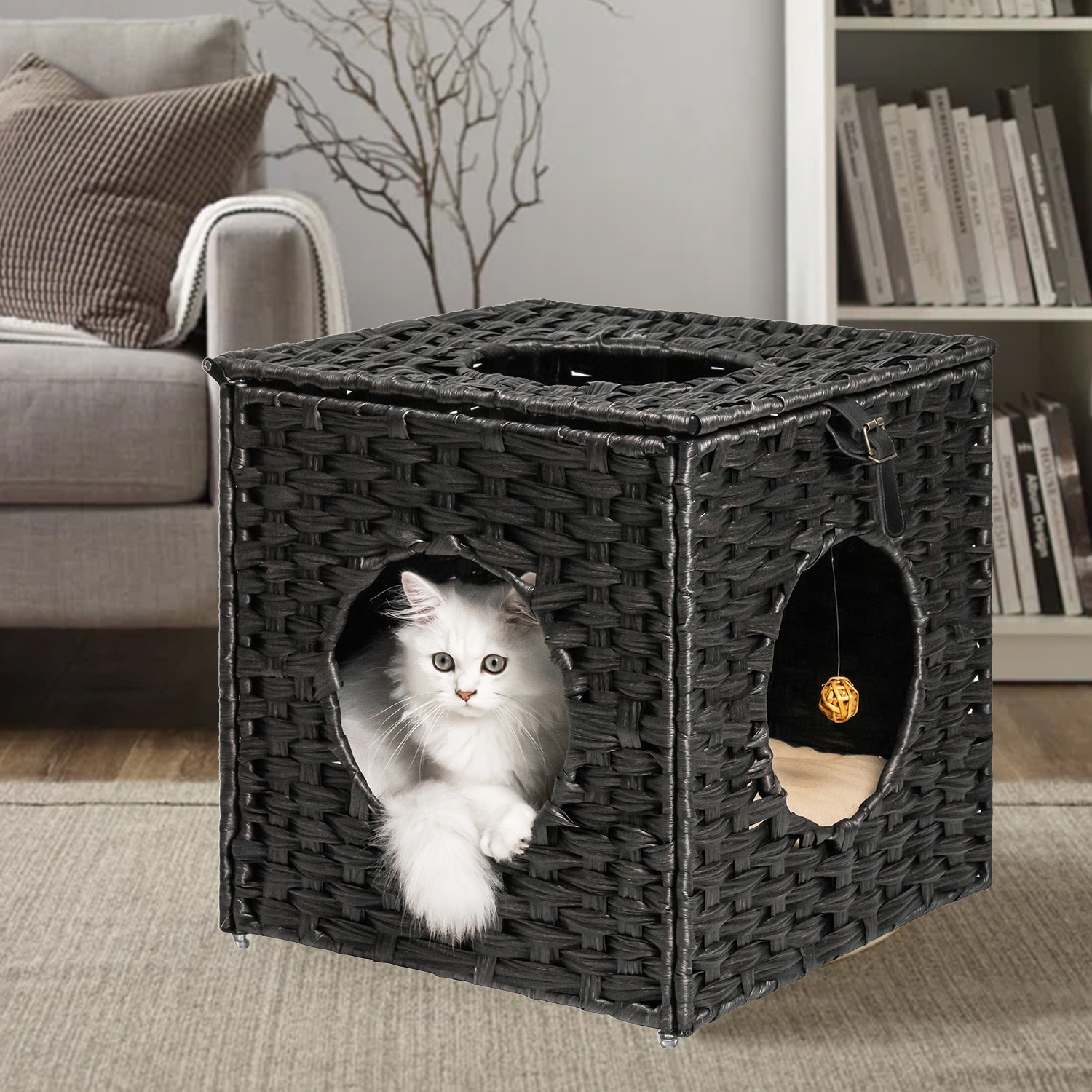 Maincraft D01-PBD08 Square Black Enclosed Cat Bed ( Medium )