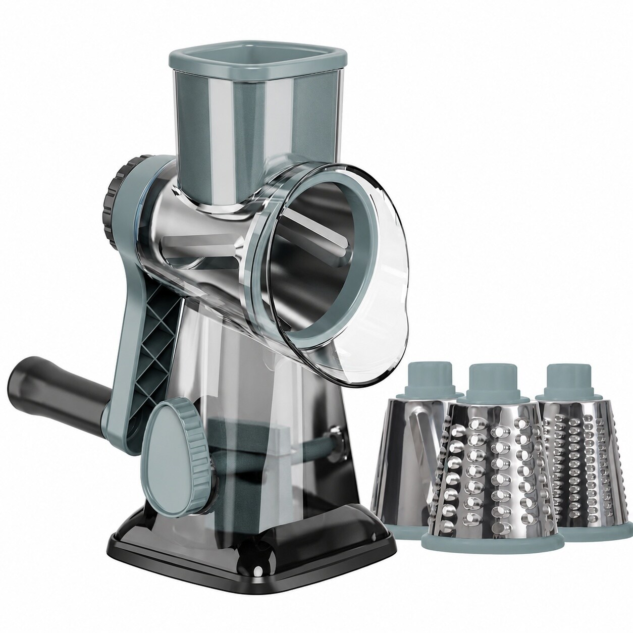 Aoibox  Rotary Cheese Grater with 3 Interchangeable Stainless Steel Blades and Non Slip Suction Base Peanut Grinder
