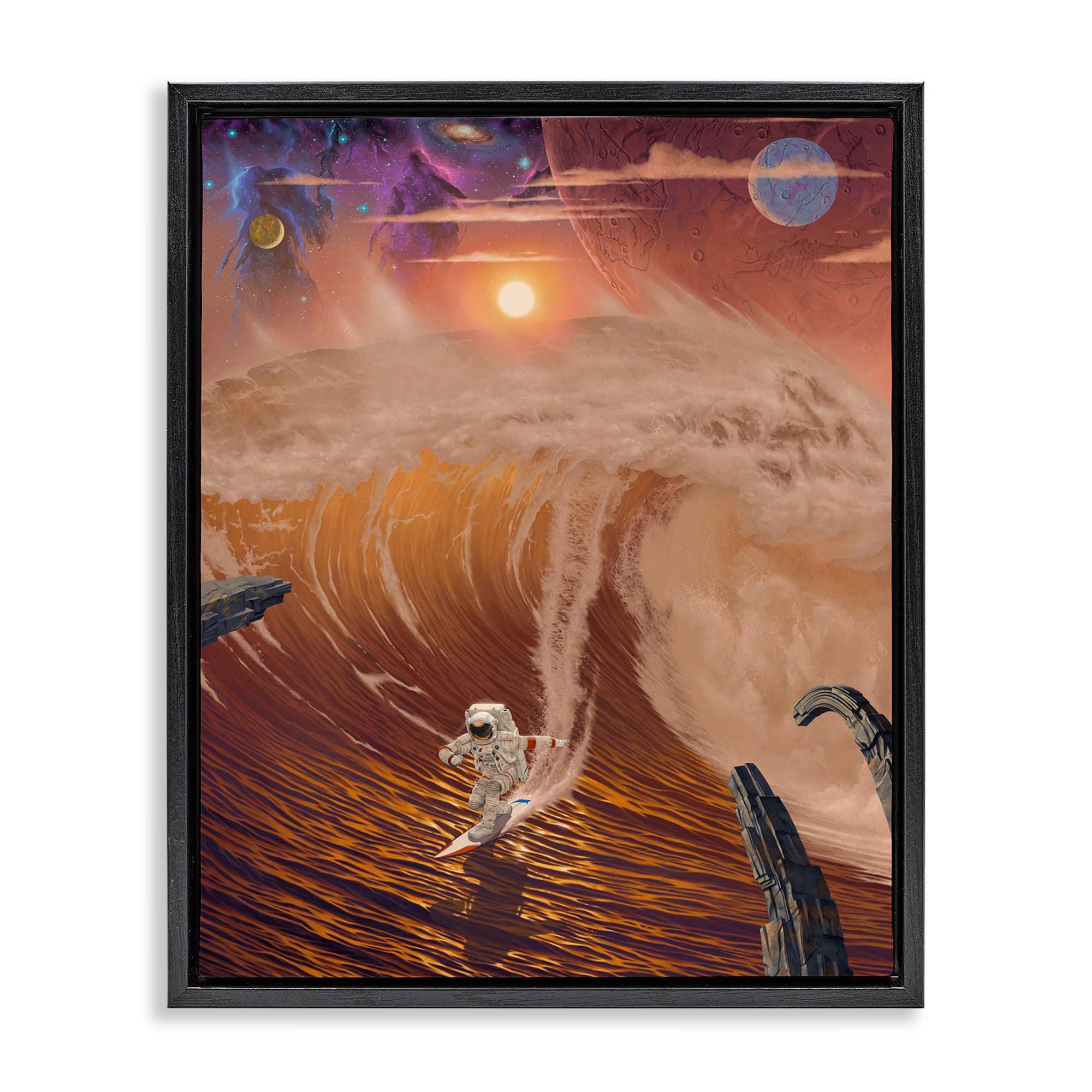 Stupell Industries BV-767-FFB-16X20 Astronaut Riding The Wave Black Floating Frame Canvas Art 17 x 21