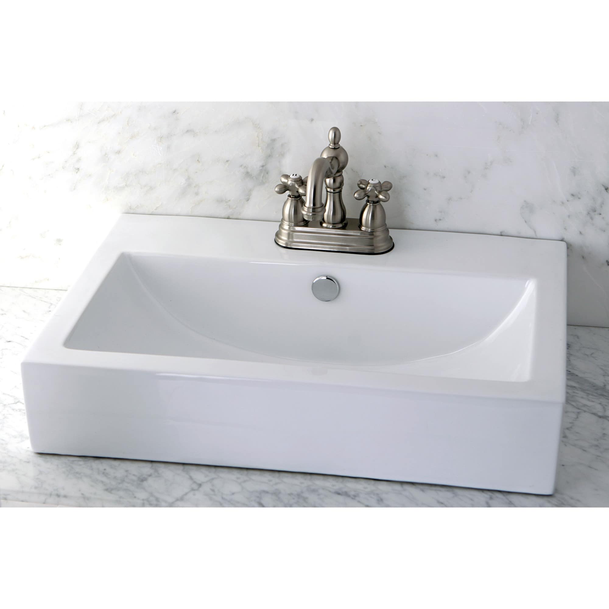 Elements of Design ES1608AX Satin nickel 4-in centerset 2-handle Mid-arc Residential Handle Bathroom Sink Faucet with Drain