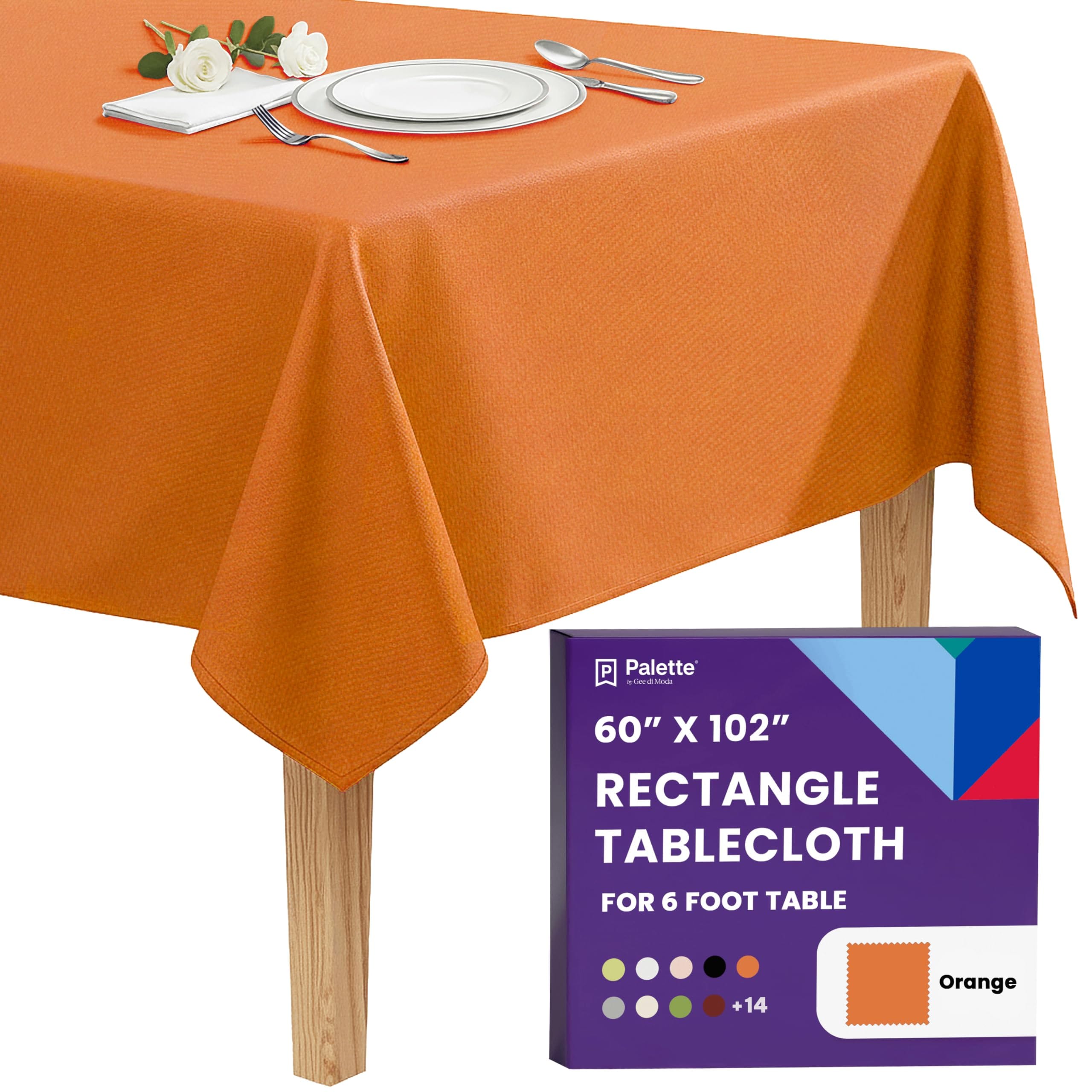 Gee Di Moda  Rectangle Tablecloth - 60 x 102 Inch Orange Rectangle Table Cloth - Heavy Duty Washable Fabric - for Buffet Table Holiday Party Dinner Wedding and Baby Shower