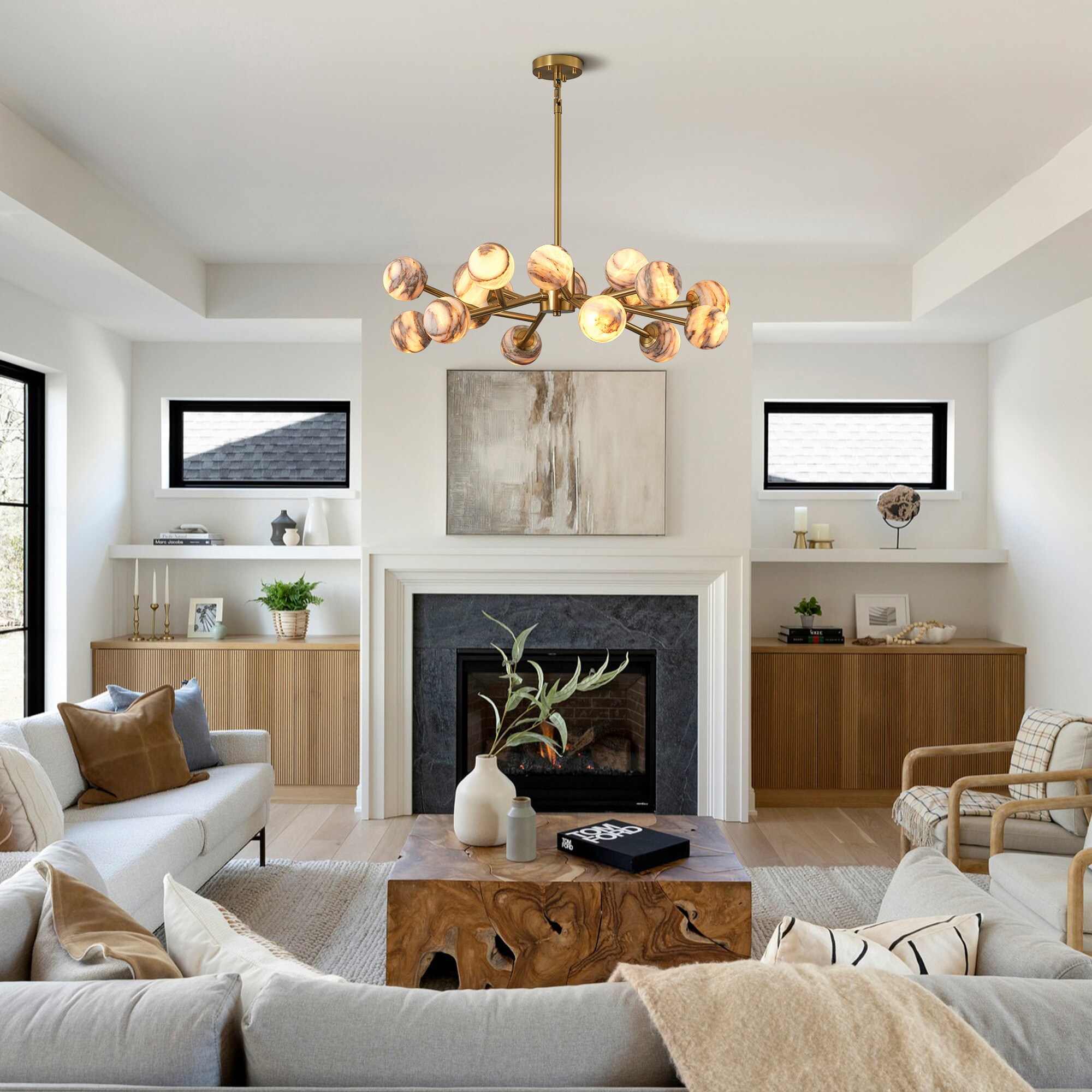 Kviflon Light Luxury Round Globe Kitchen Island Alabaster Chandelier(Bulbs Included) Sansujyuku sansujyuku.com