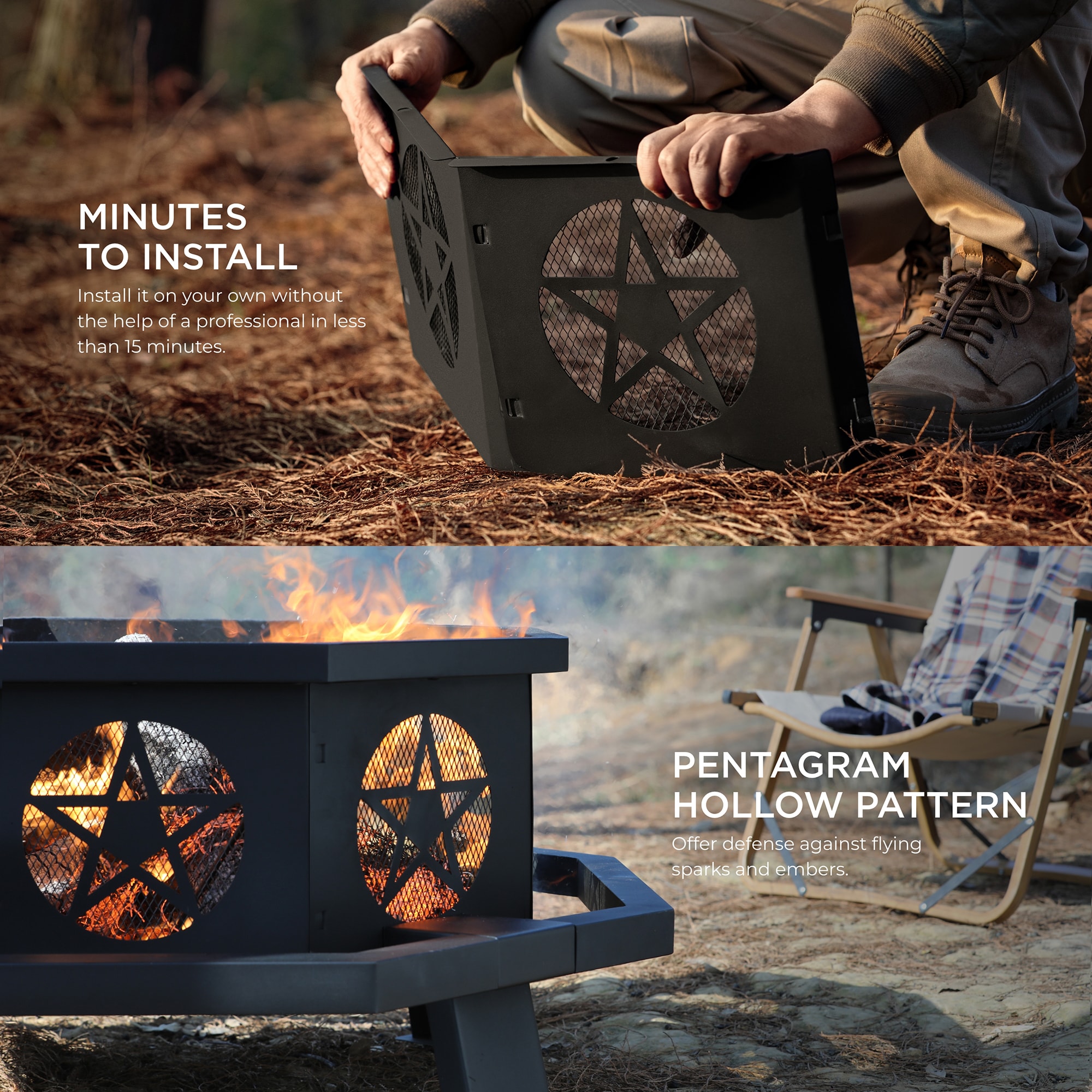 Vicinity 43-in 43.11-in W Black Steel Wood-Burning Fire Pit Vicinity 43-in 43.11-in W Black Steel Wood-Burning Fire Pit