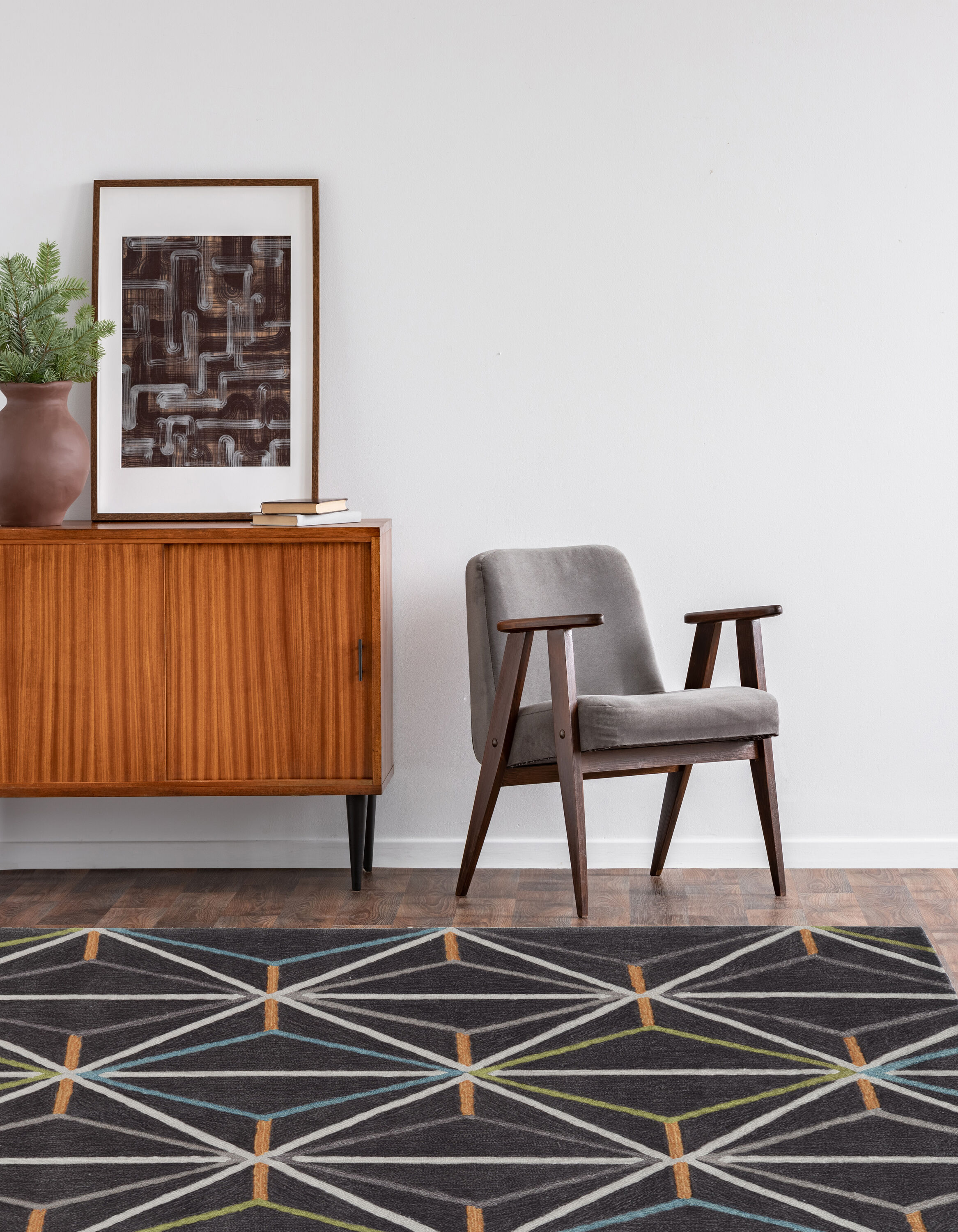 Linon RUGTAY0181 Trio 8 X 10 (ft) Charcoal-colored Indoor Geometric Bohemian/Eclectic Area Rug
