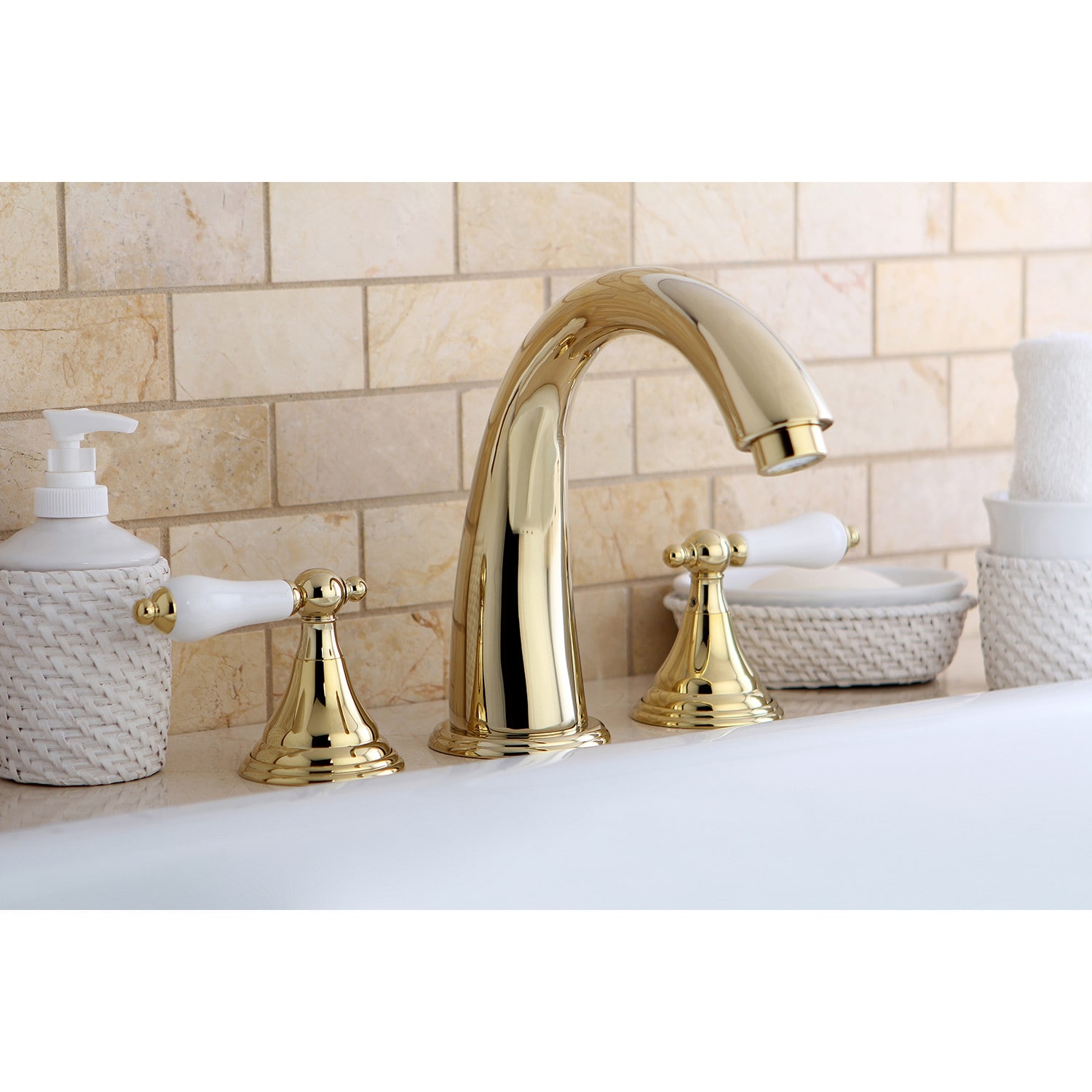 Kingston Brass WLKS5362PL Vintage Polished brass 2-handle Deck-mount Roman High-arc Bathtub Faucet ( Valve Included )