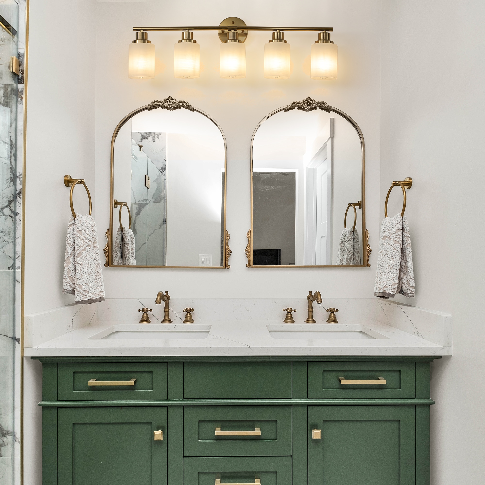 AAZJ Shades for Bathroom 31.5-in 5 Light Polished White Integrated LED Modern/contemporary Bathroom Vanity light fitter