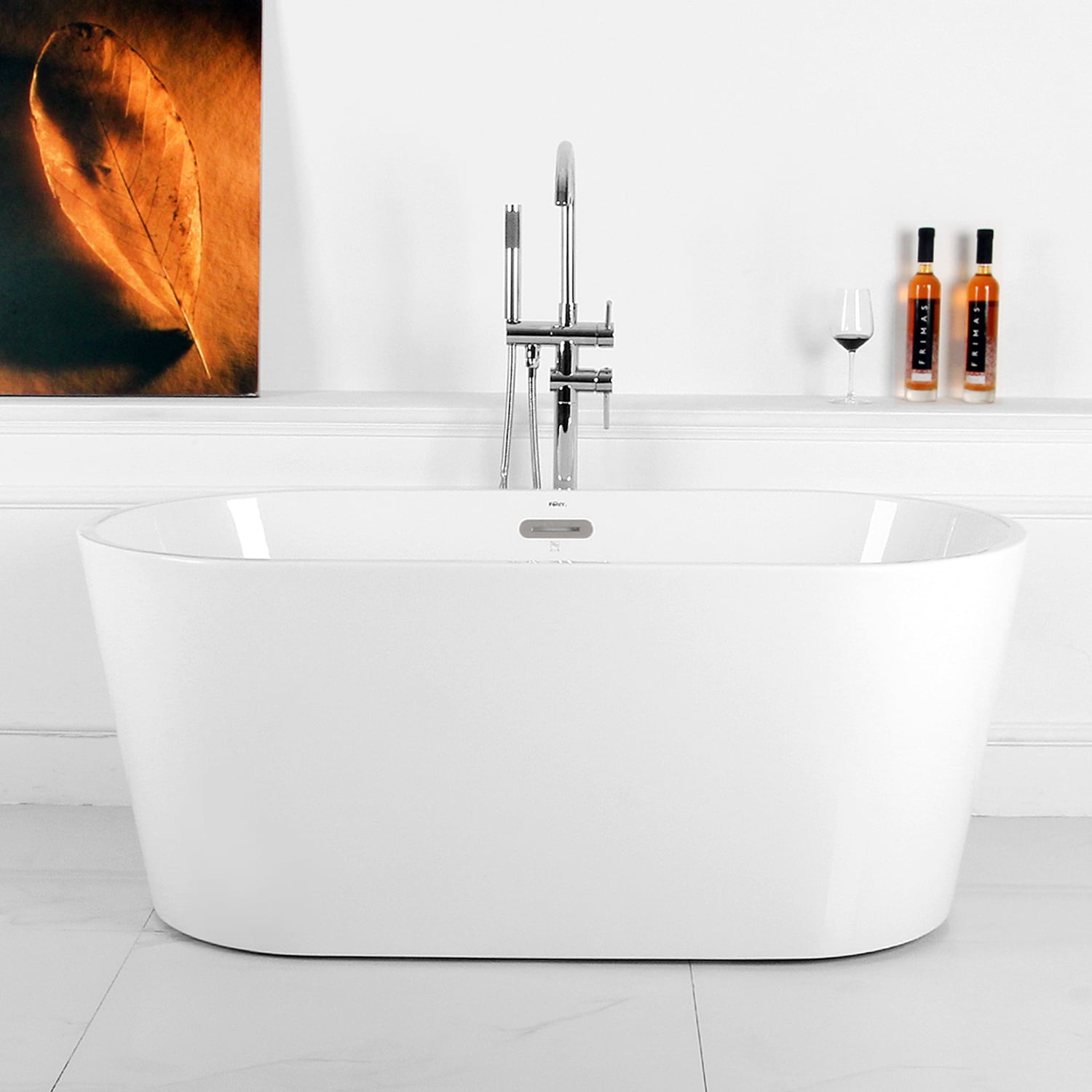Shangri-La 55-Inch Glossy White Acrylic Freestanding Bathtub