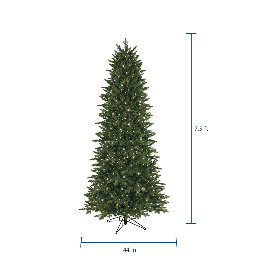 GE 7.5-ft Aspen Fir Pre-lit Slim Artificial Christmas Tree with ...