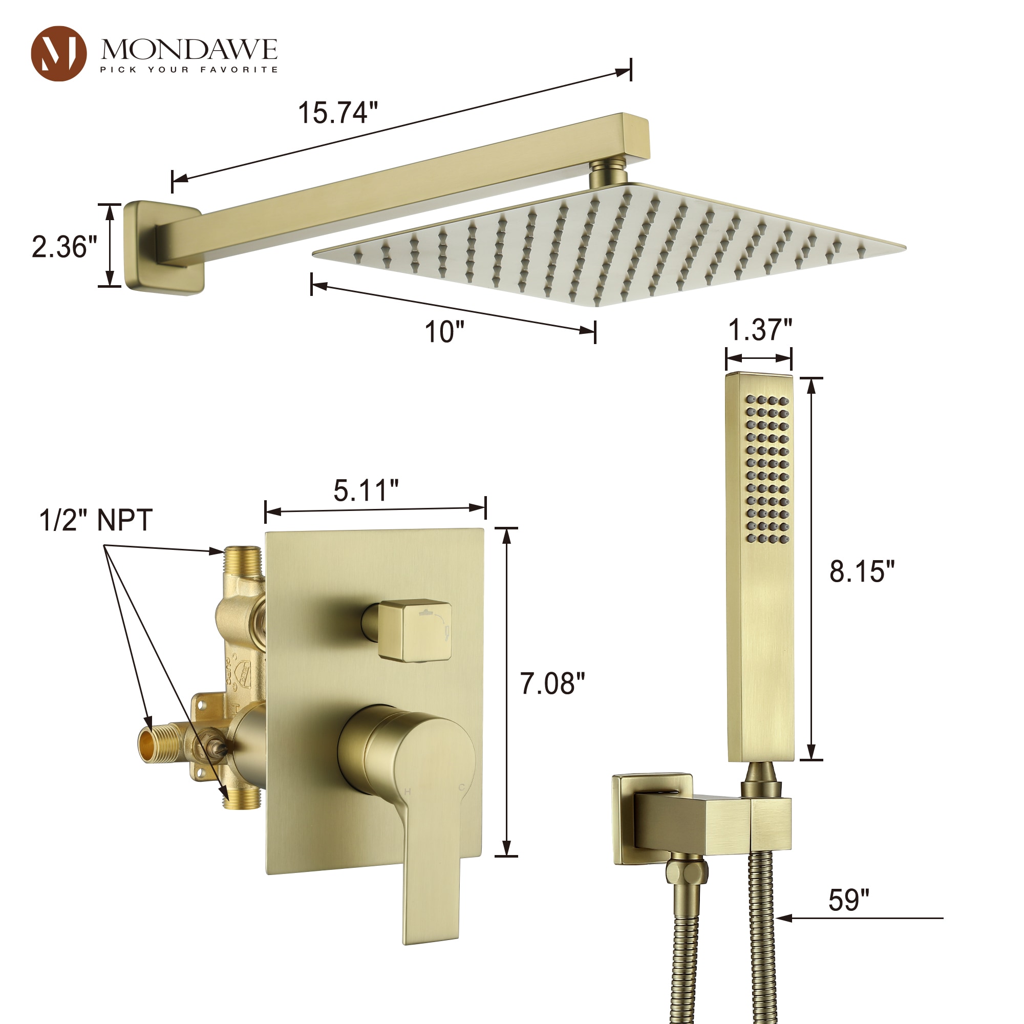 Mondawe MD-SMD04BG Showerhead-Bar-Panels - View #6