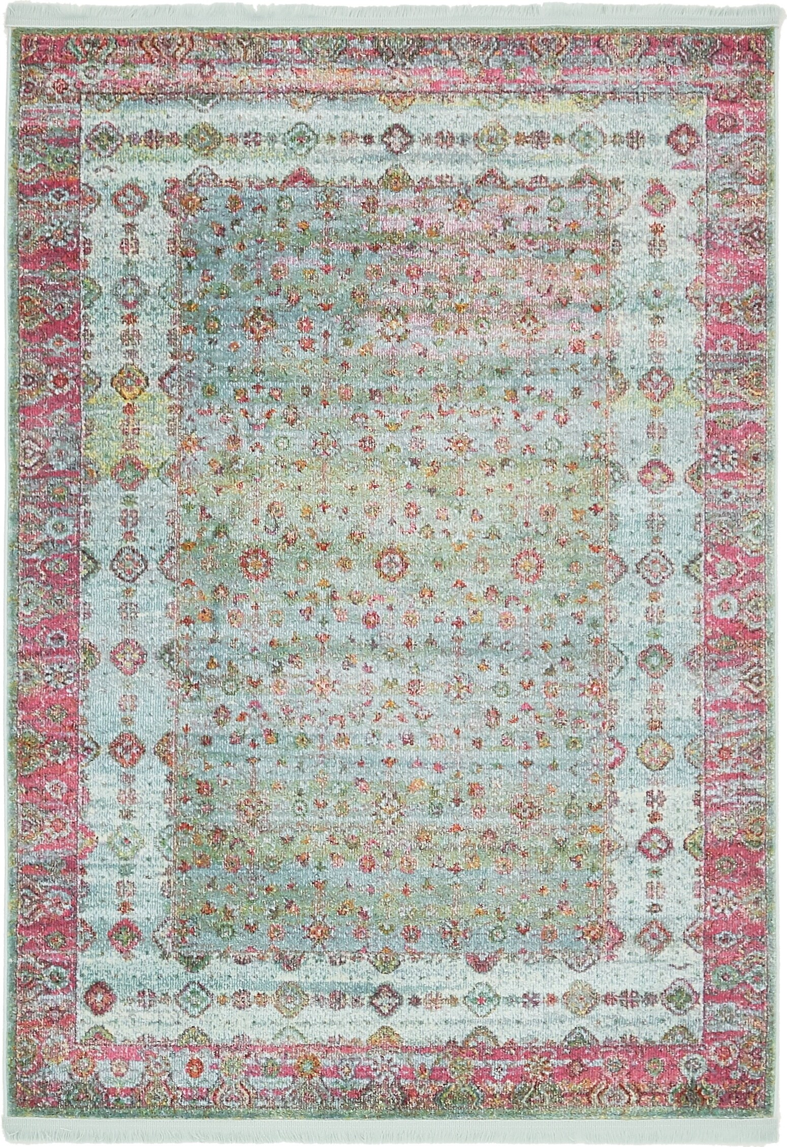 Blue and Pink Rectangular Synthetic Vintage Area Rug