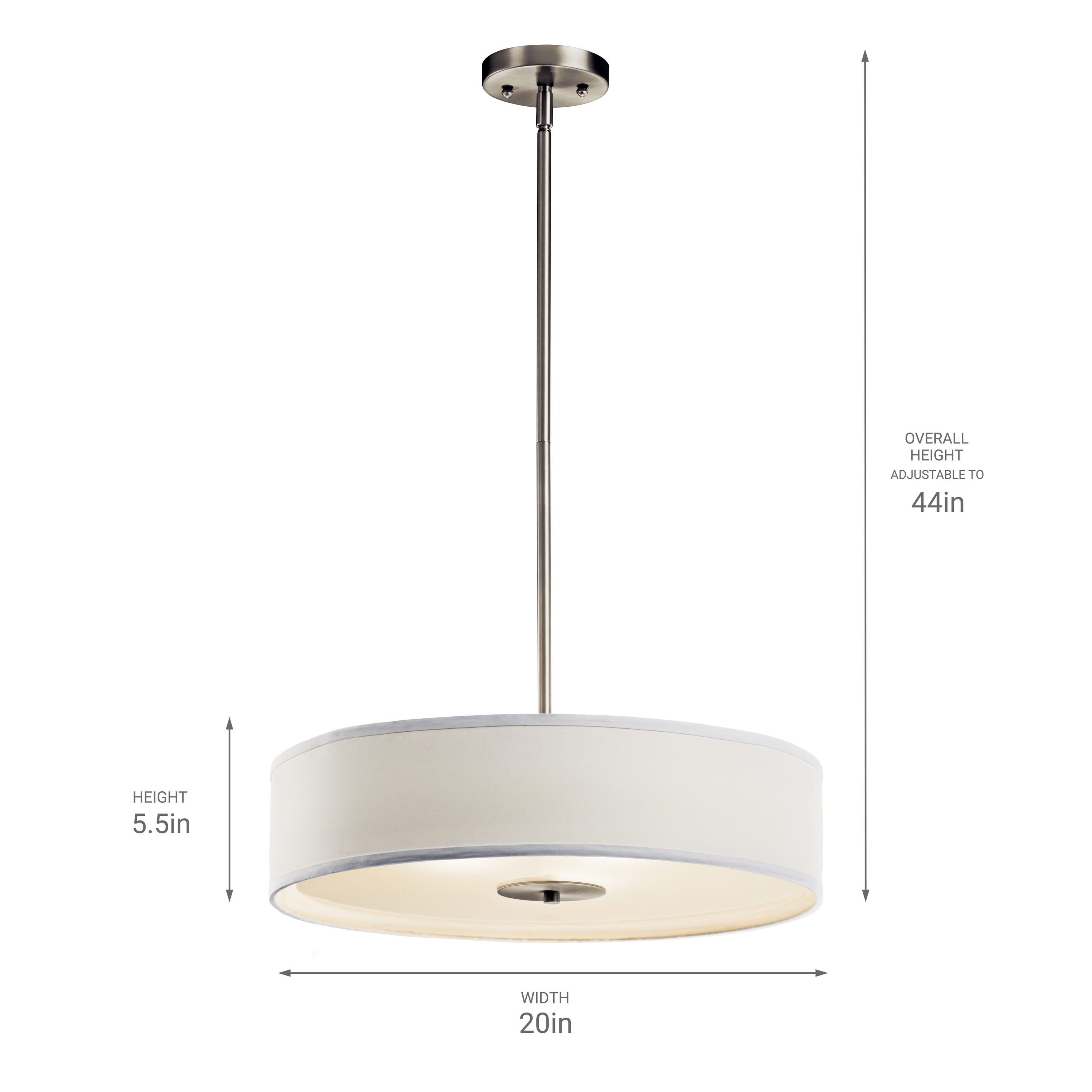 Transitional 20" Black and White Drum Pendant with Nickel Finish