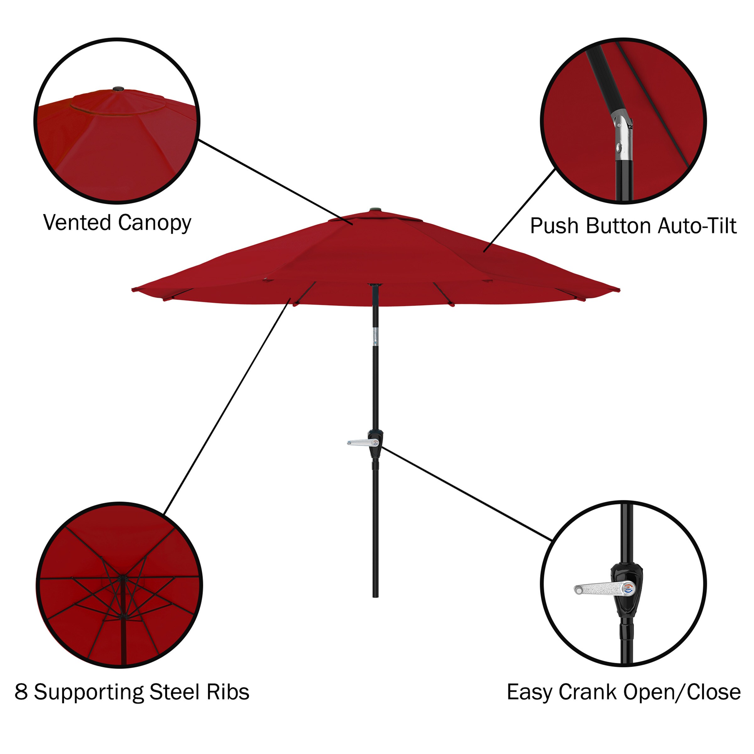 Nature Spring 10 Ft Steel Round Red Push Button Tilt Garden Patio Umbrella In The Patio 8355