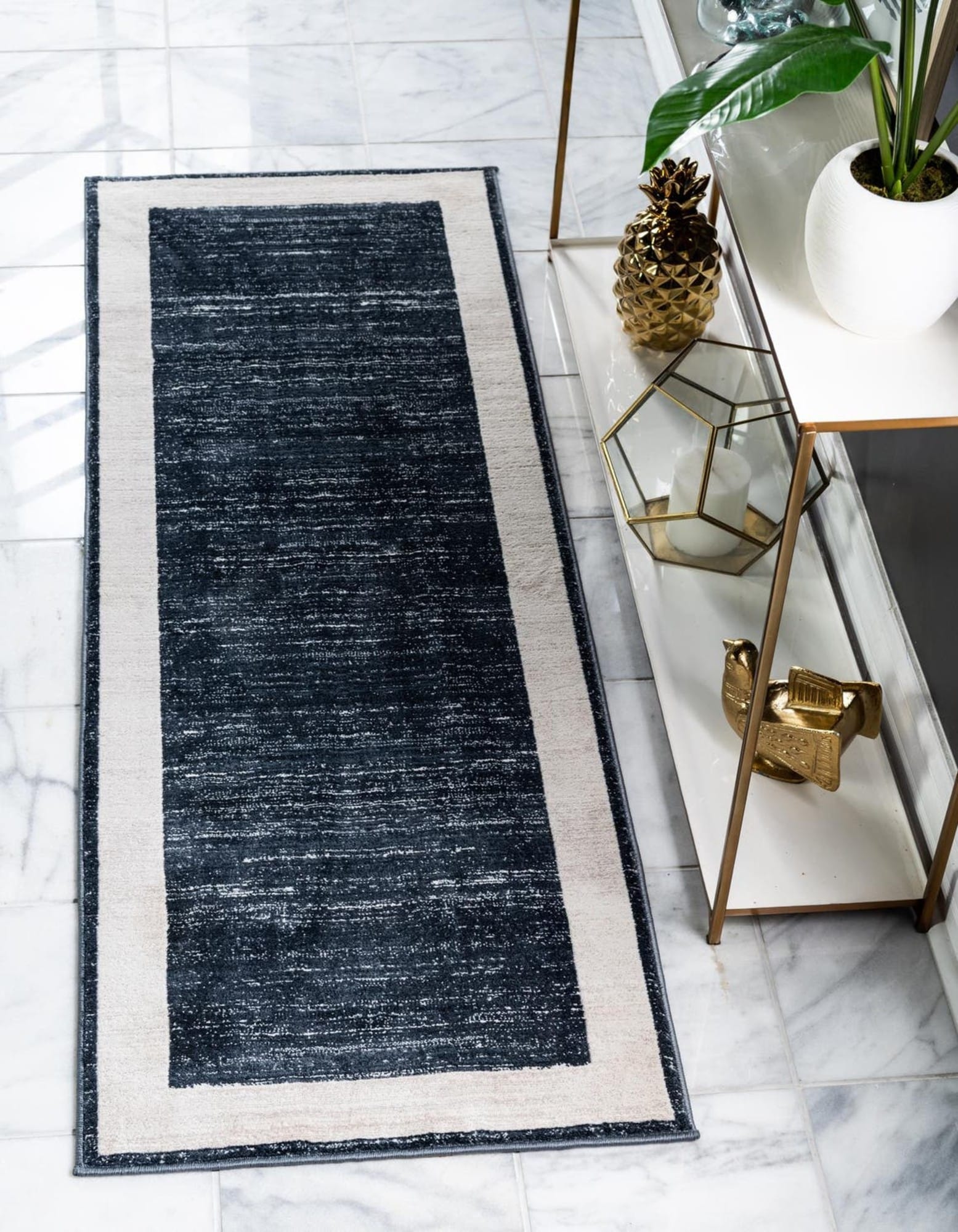 Unique Loom 3186880 Jill Zarin Uptown 3 x 14 (ft) Loomed Polypropylene Navy Blue Rectangular Indoor Coastal Runner rug