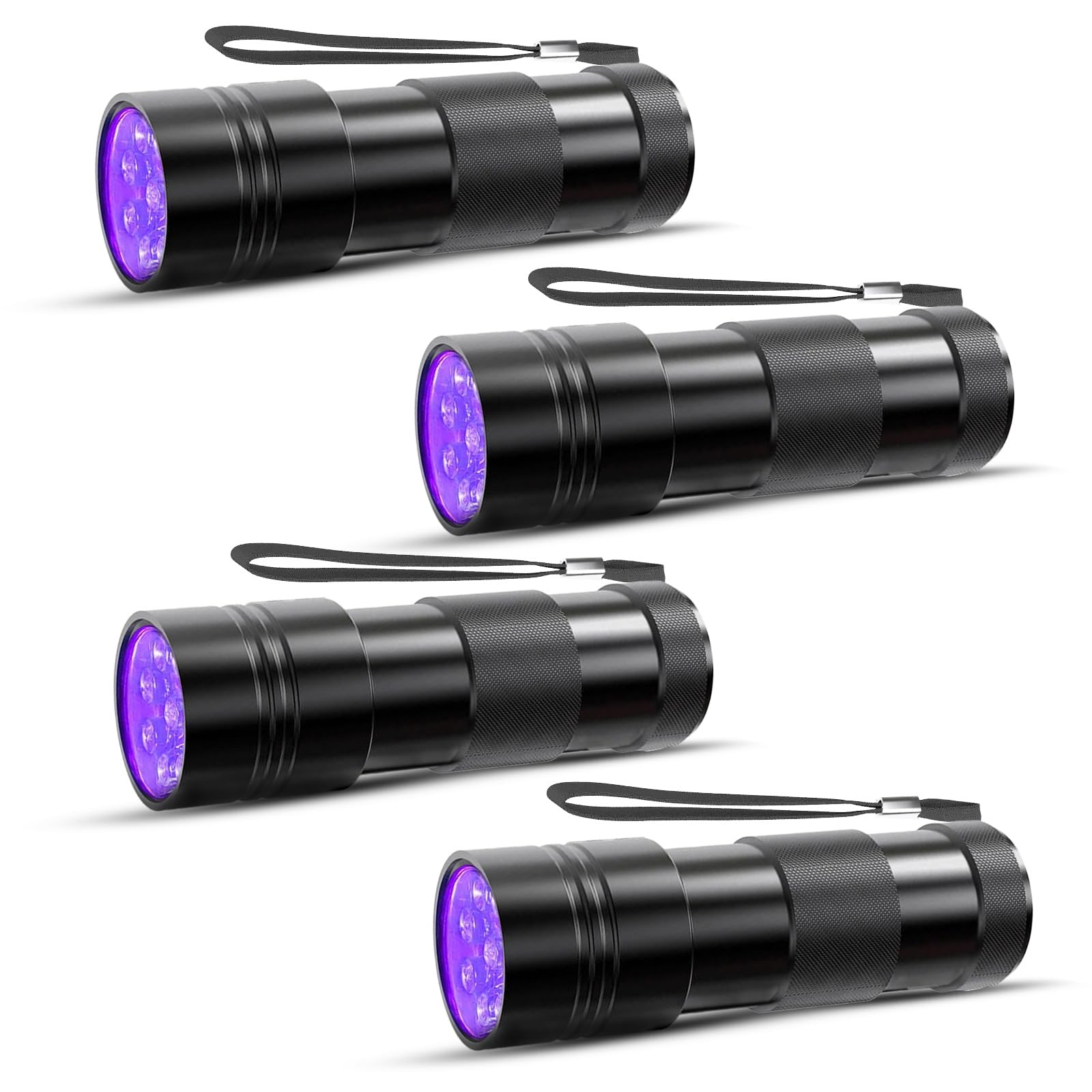 Linder Group Inc 4 Pack 395nm UV Blacklight Flashlights with 12 LED Mini Portable Handheld Pet Urine Detector for Dog Cat Stains Scorpions Bed Bugs and Currency
