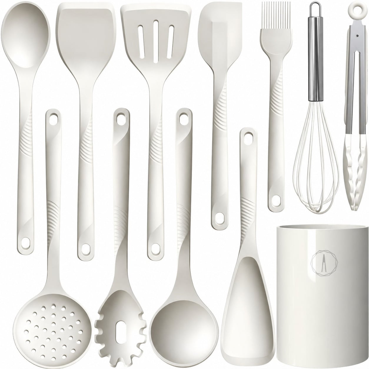 Vrbgify  Silicone Cooking Utensils Set Heat Resistant Kitchen Utensil Set with Spatulas Spoons Whisk Tongs BPA Free Dishwasher Safe Cream White