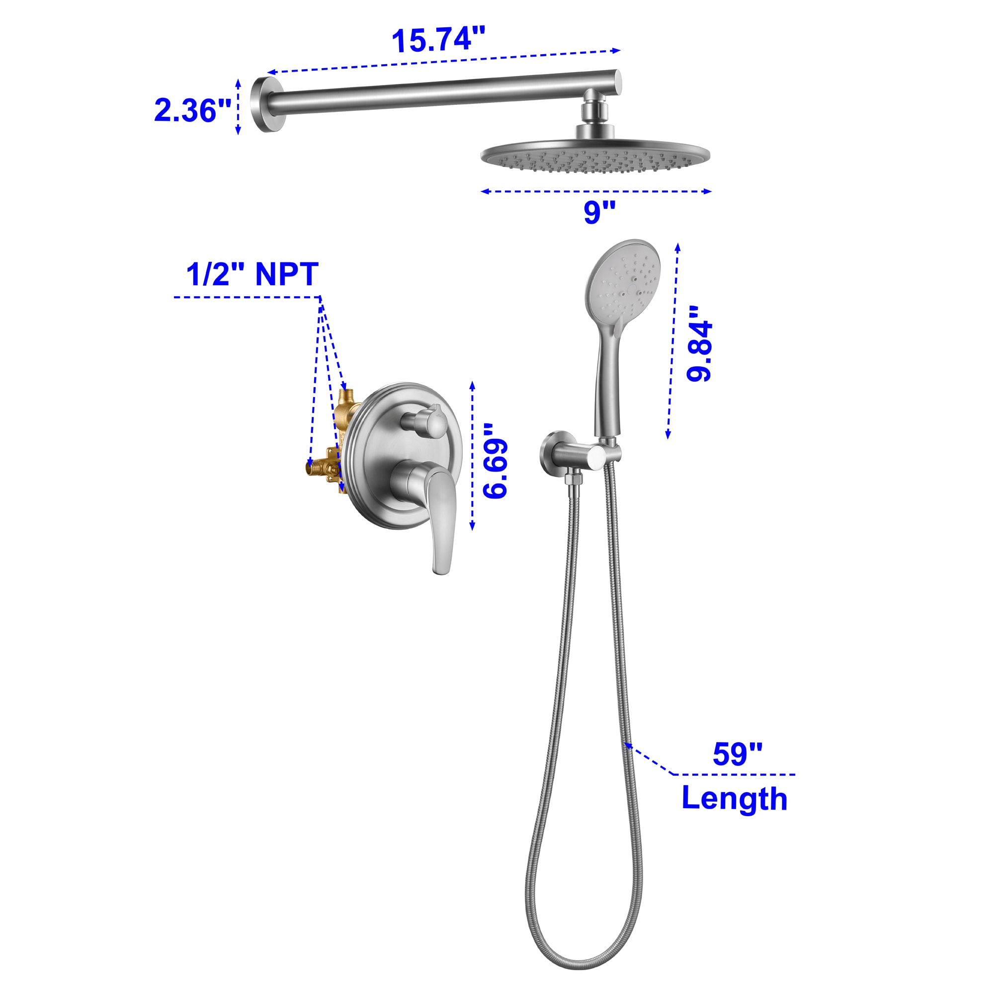 WELLFOR SPA-88040BN-9 Showerhead-Bar-Panels - View #5