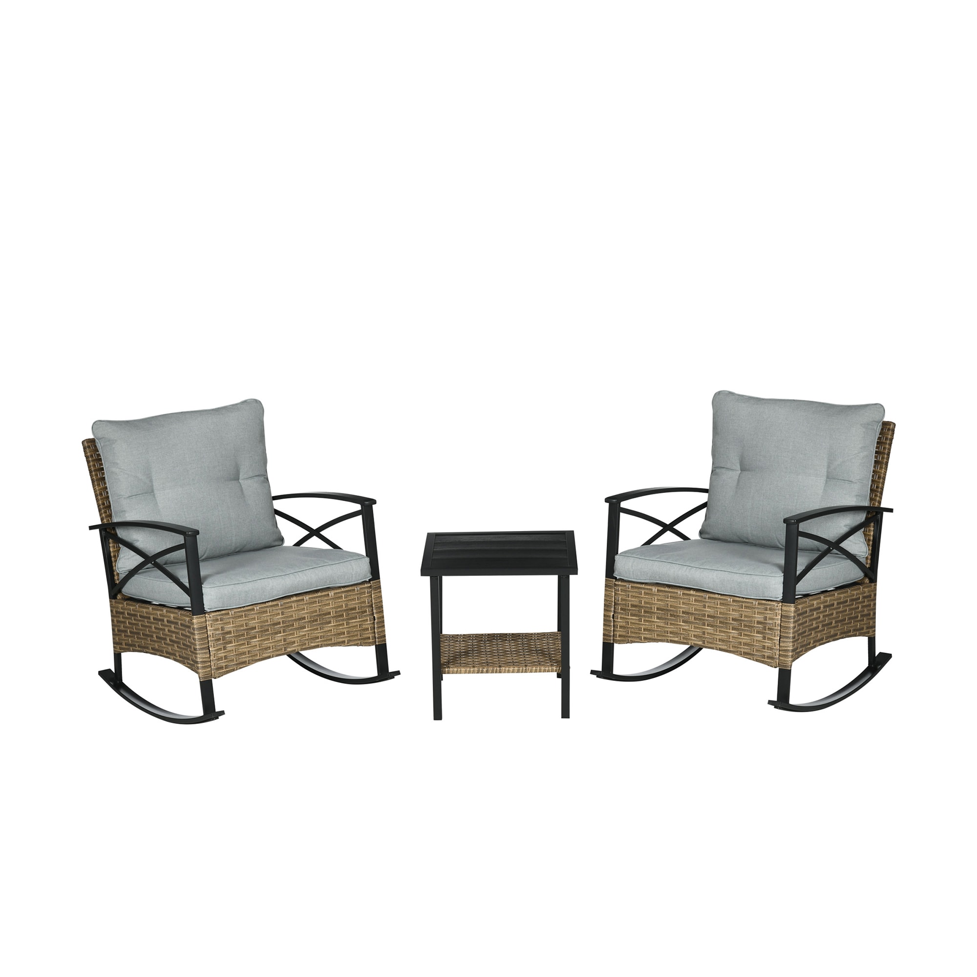 AHIOU HOME ZAAHG-P174019SF 4 -Piece Wicker Patio Conversation Set with Gray Cushions