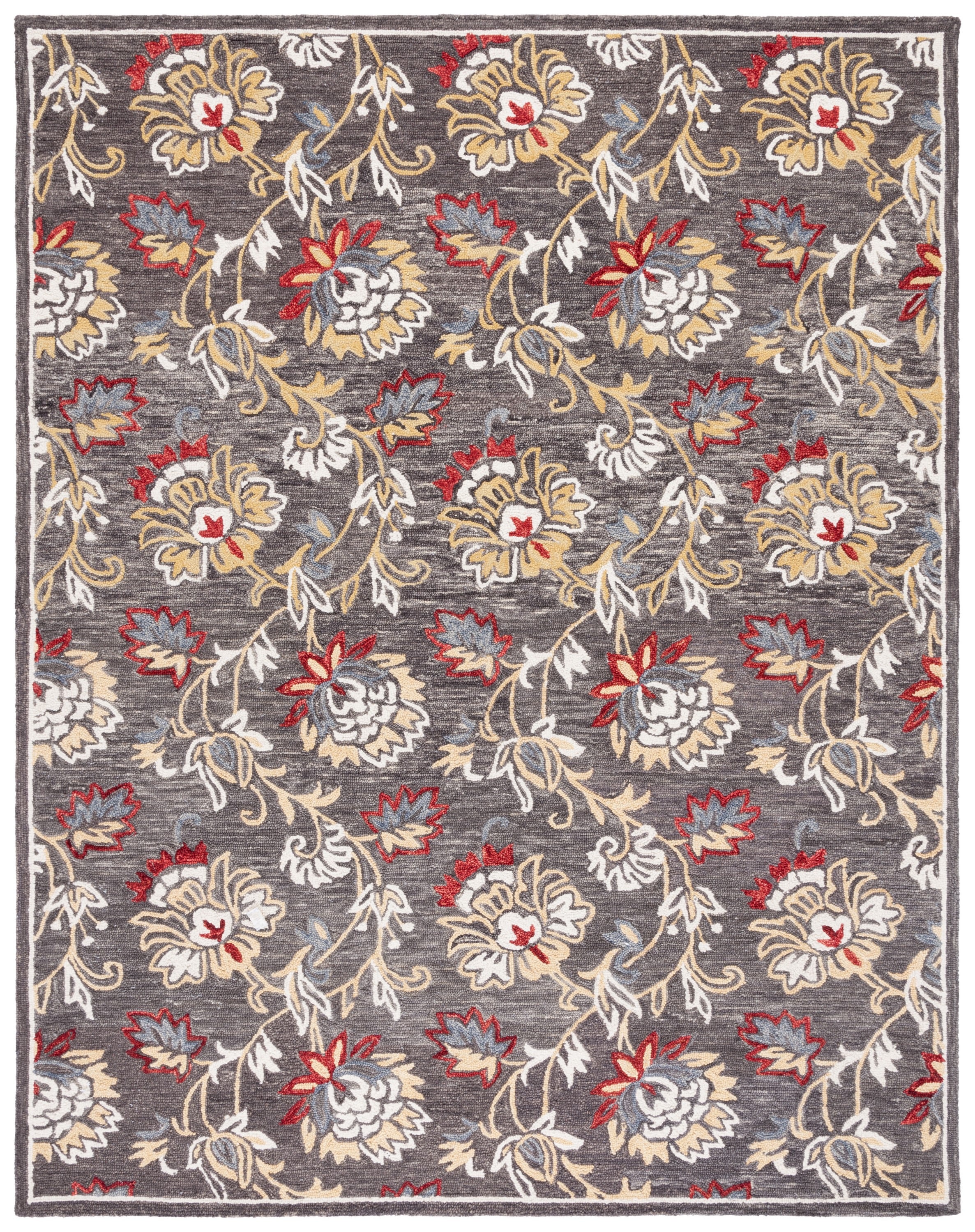 Gray Floral Hand-Tufted Wool 8' x 10' Area Rug