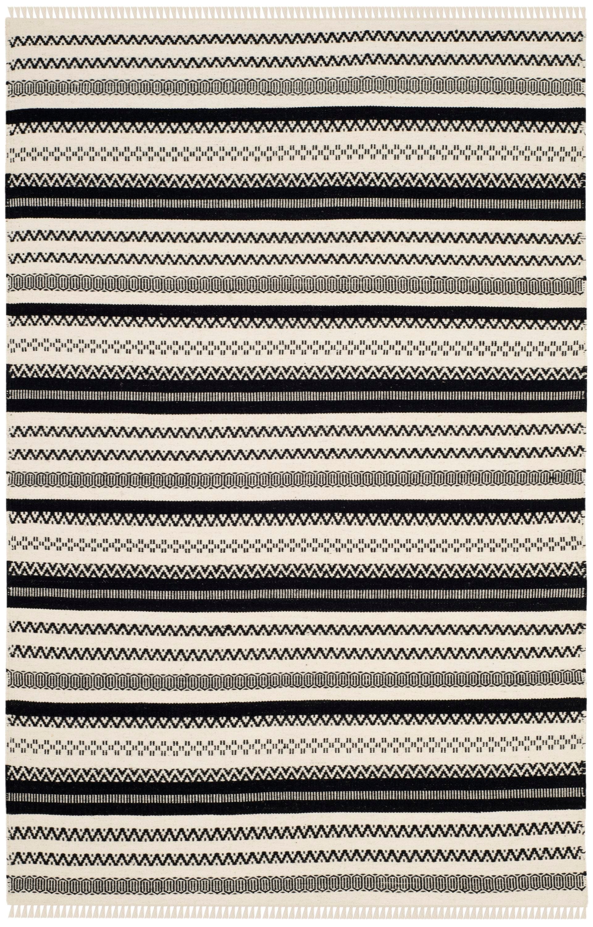 Safavieh KLM101C-4 Kilim Tamya 4 x 6 (ft) Wool Ivory/Black Rectangular Indoor Stripe Oriental Area rug