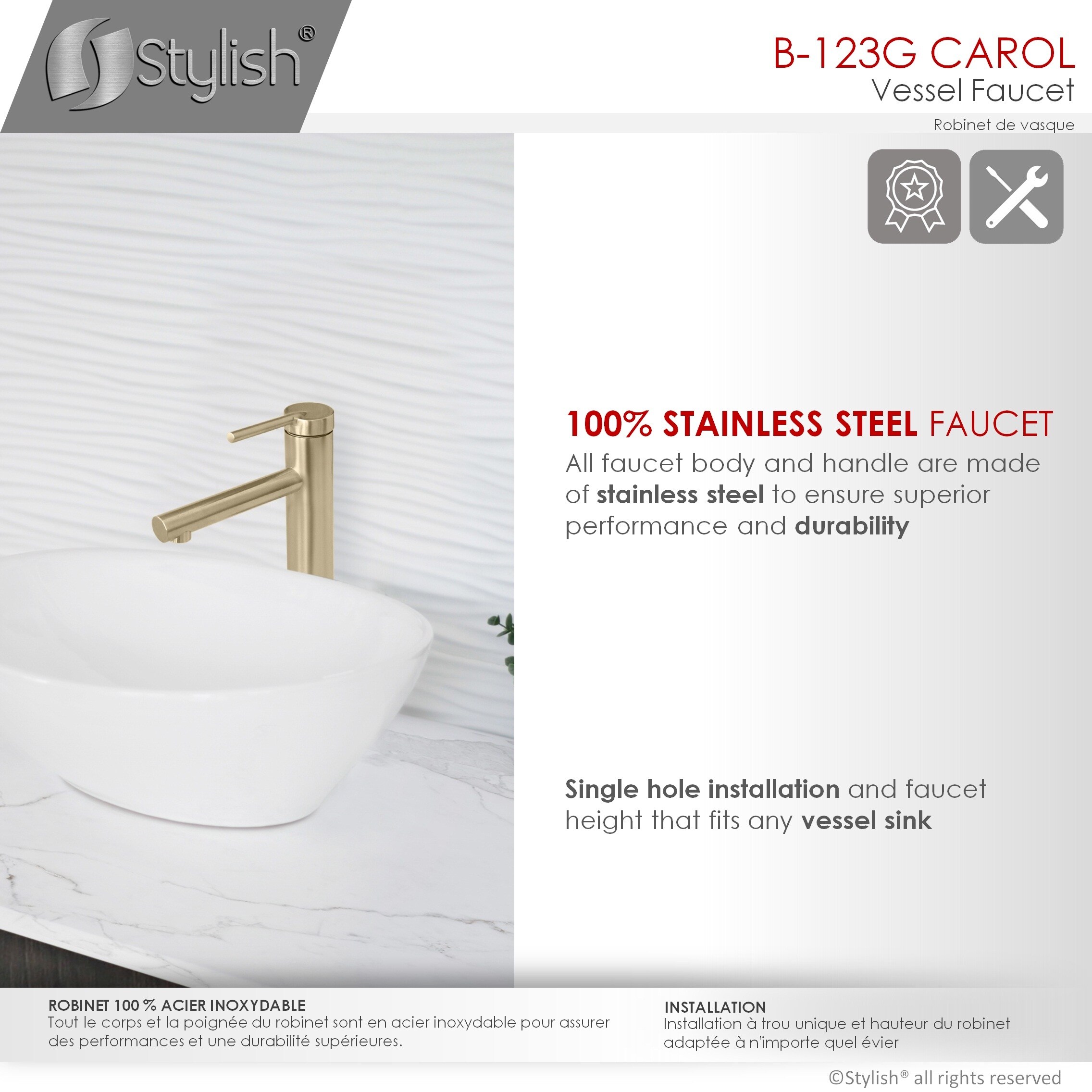 Elegant Single-Lever Gold Tone Vessel Sink Faucet