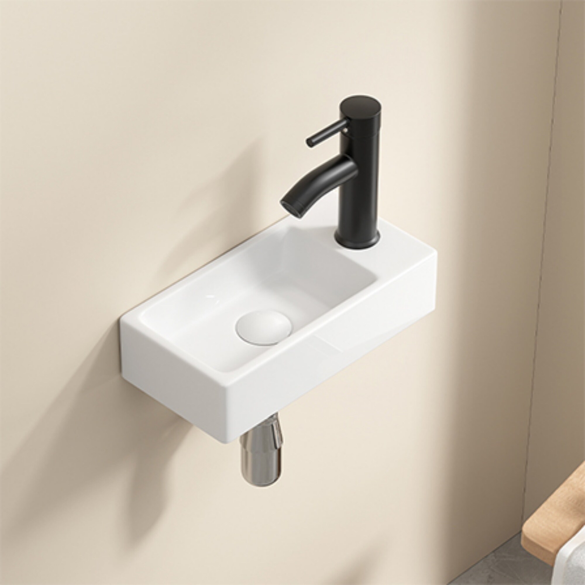 Vanityfus Wall-Mount Basin Sink Ceramic Wash Basin Right Hand without Tap and Drain