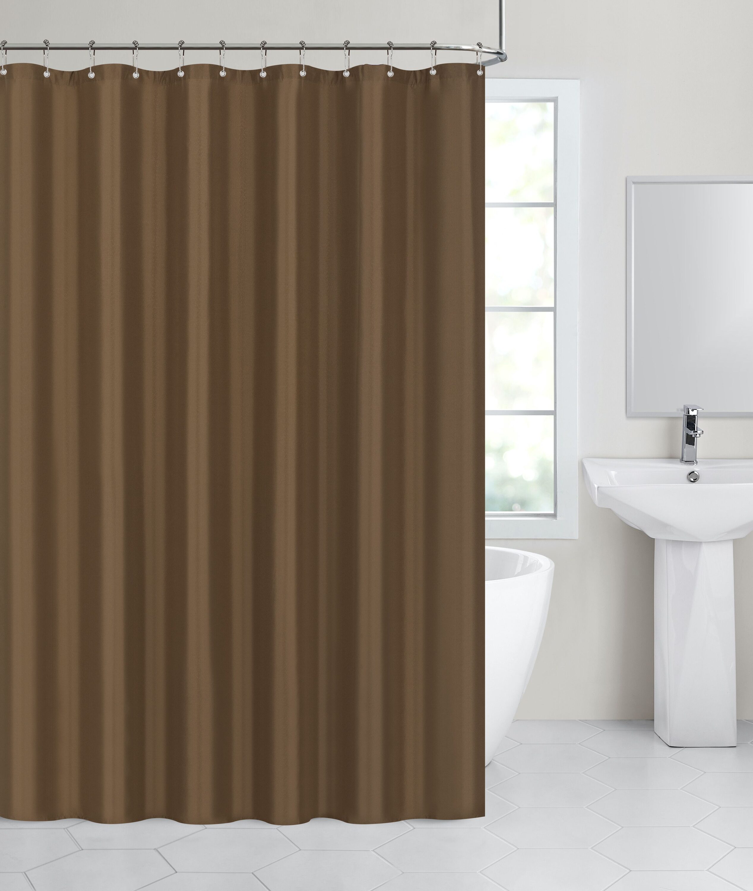 KATE AURORA Hotel Collection Fabric Shower Curtain Liners With Reinforced Hook Holes Chocolate