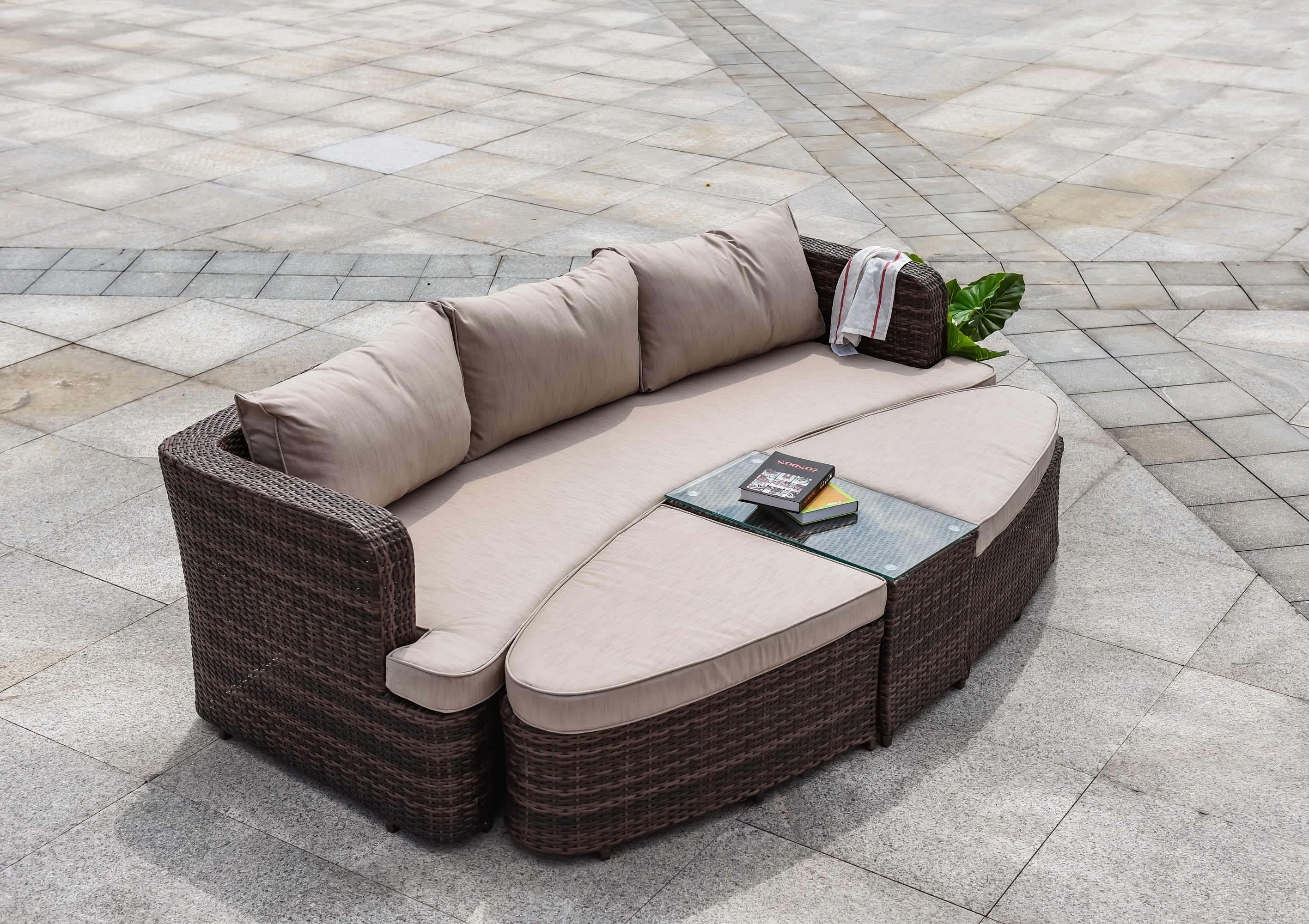 Moda Furnishings Lounge 4-Piece Wicker Patio Sofa Conversation Set with ...