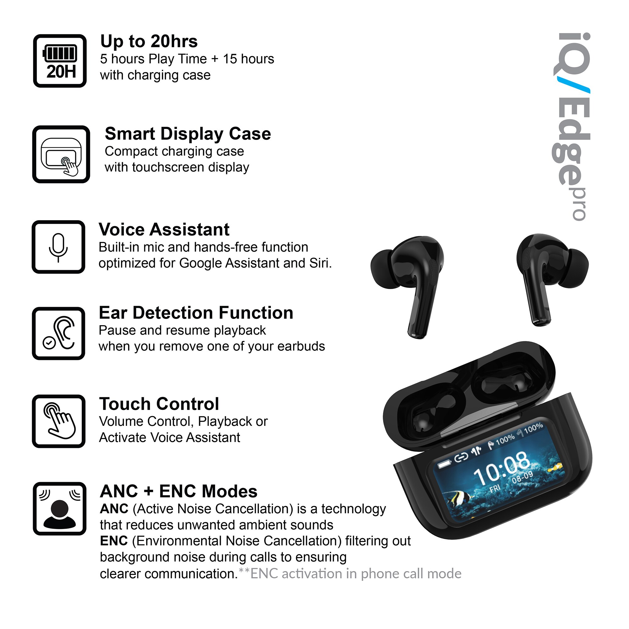 IQ Sound iQ Edge Pro Earbud Wireless Noise Canceling Headphones in the ...