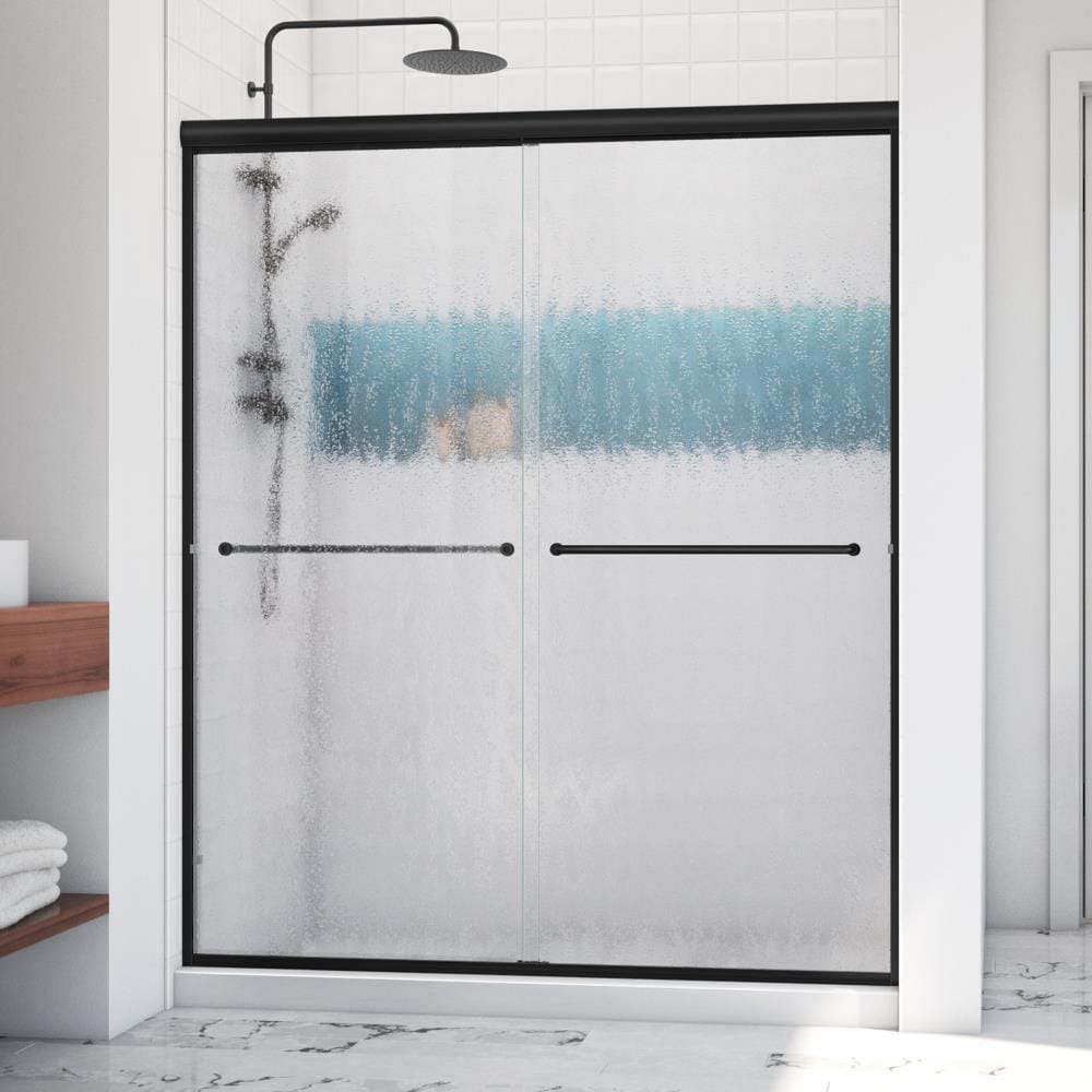 Arizona Shower Door LSER4870MBBBLT Lite-Euro Matte Black 46-in to 48-in W x 70.375-in H Semi-frameless Bypass Sliding Shower door 1/4-in Thick Patterned Glass