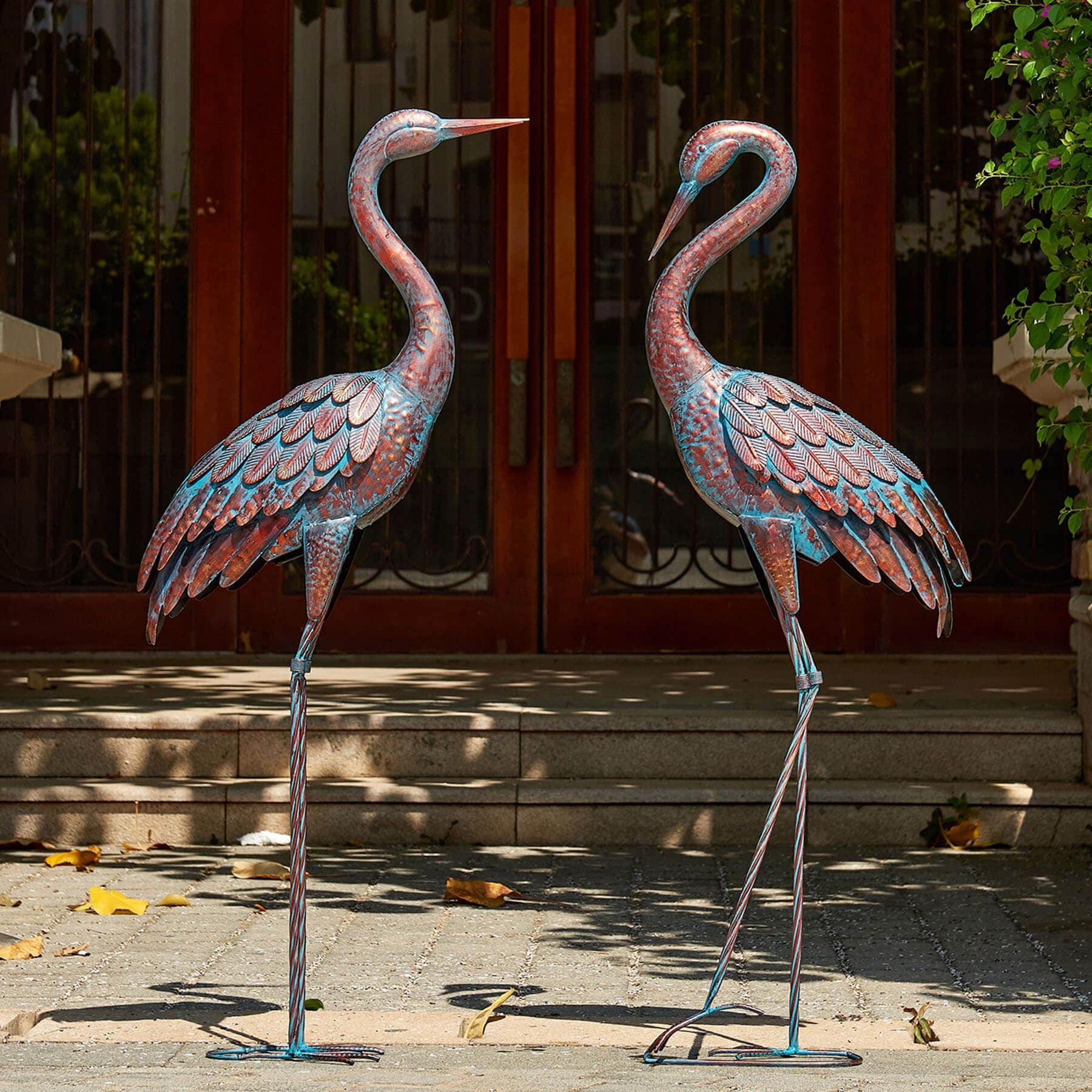 DYRCJ - Metal Heron Garden Statues Set of 2 Patina Finish Standing Crane Sculptures for Outdoor ...