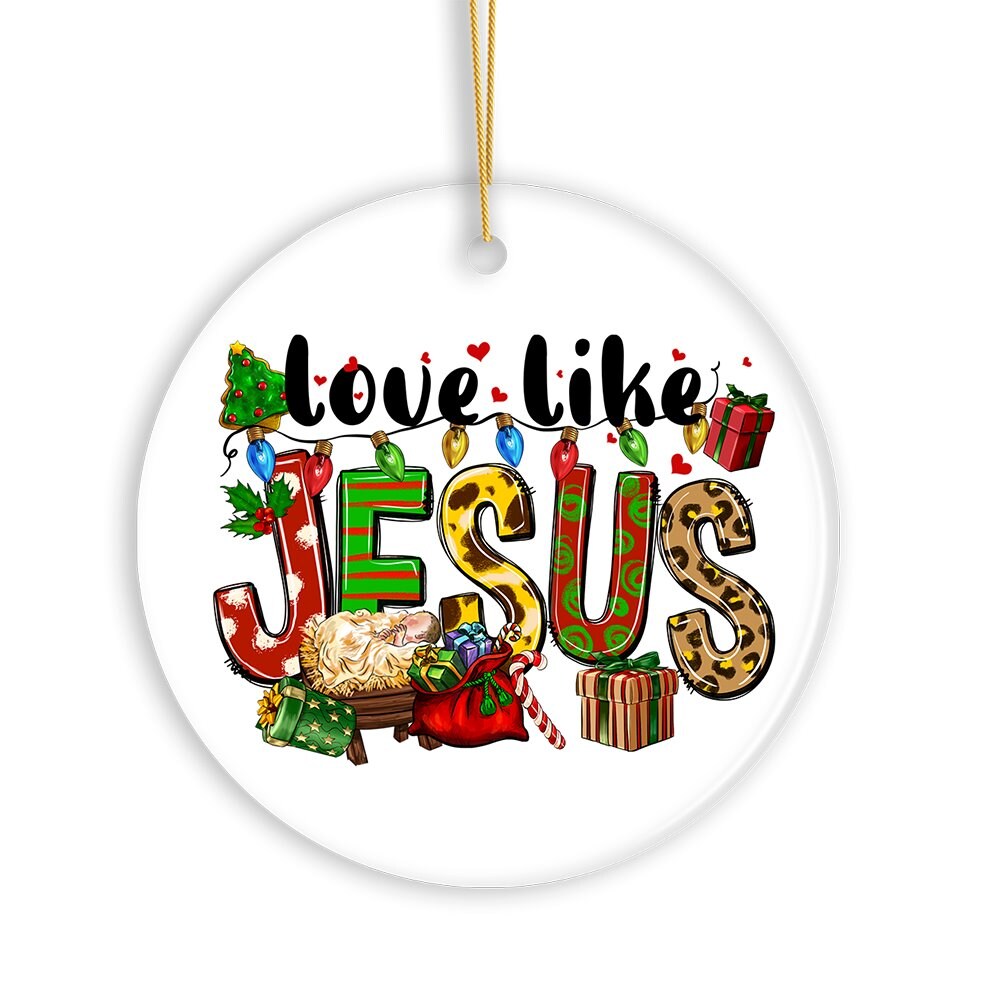 OrnamentallyYou 1348 Love Like Jesus Playful Christmas Plaid Religious Ornament