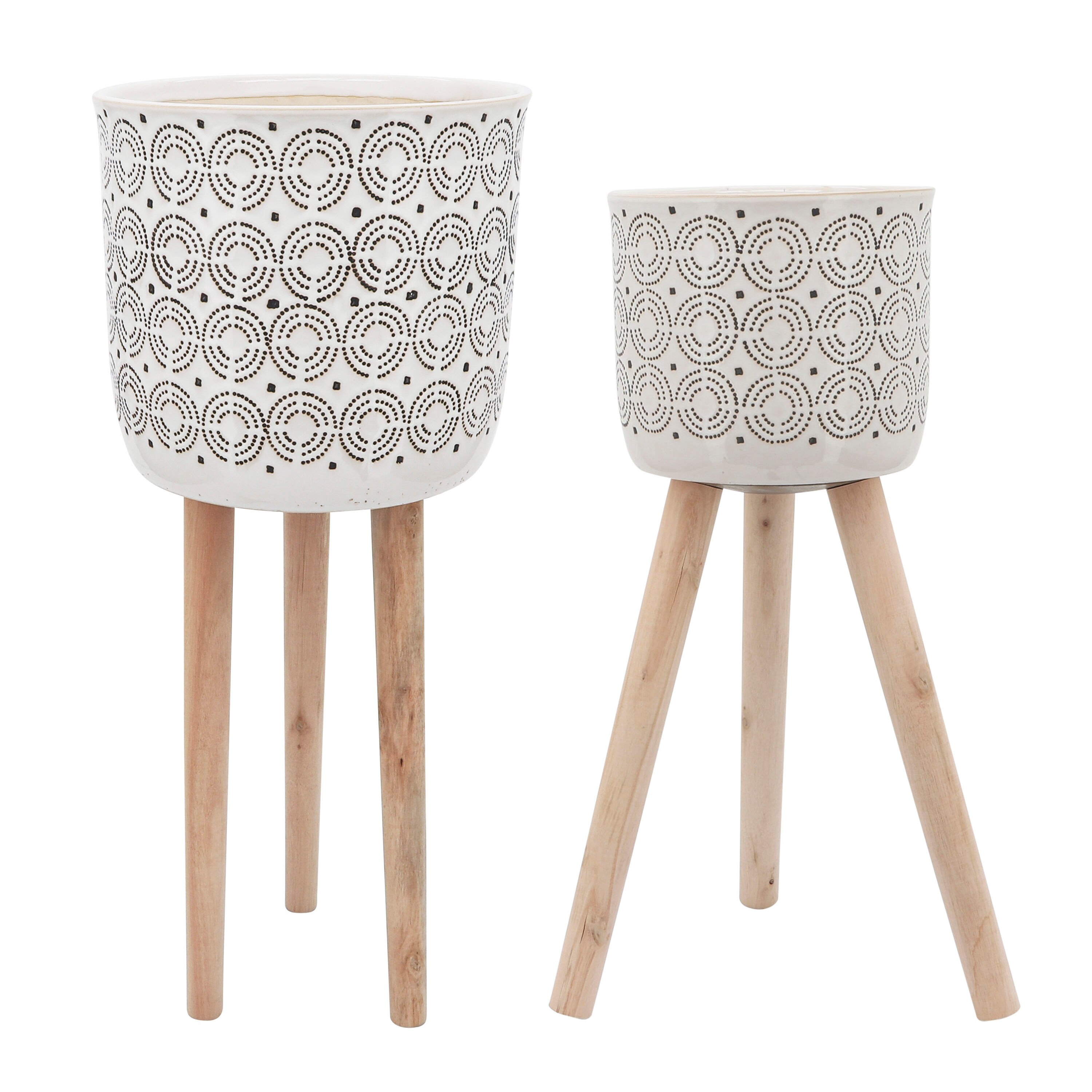 Sagebrook Home 14533-06 Round 10-in W x 22-in H Off-white Ceramic Indoor/Outdoor Planter